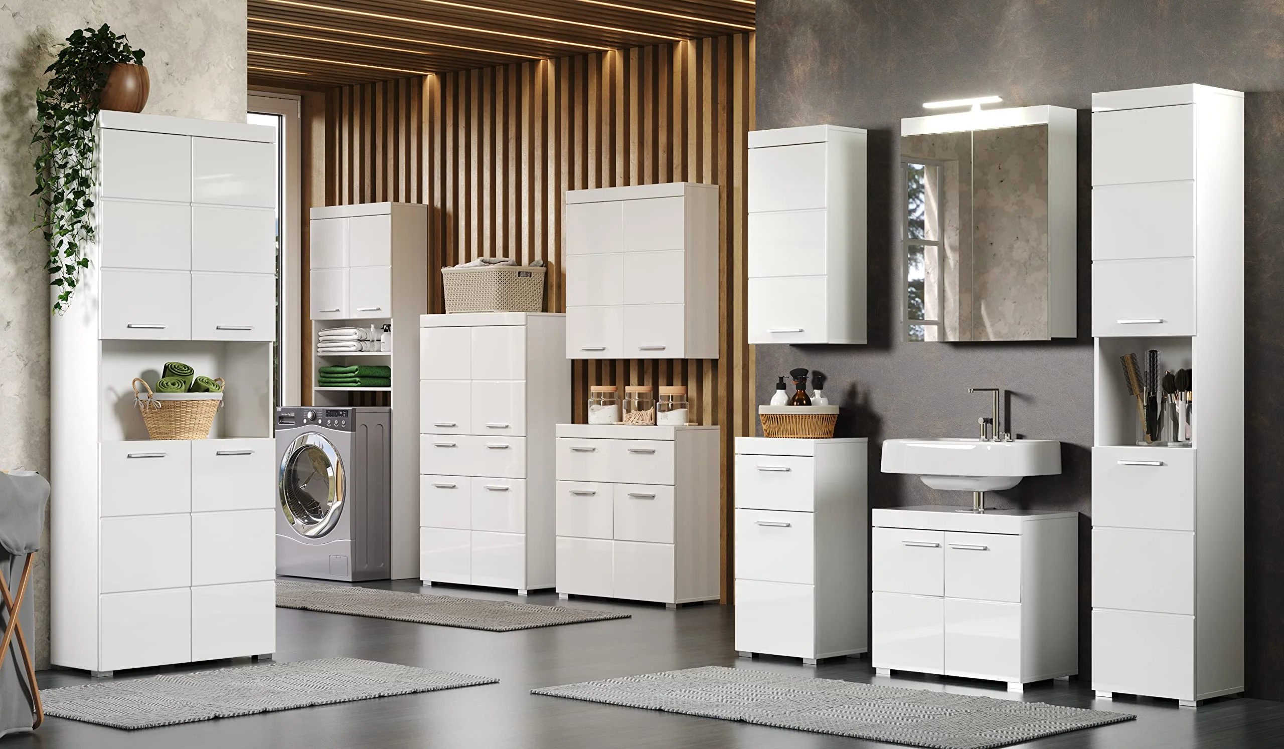trendteam smart living - Waschbeckenunterschrank Unterschrank - Bad - Amanda - Aufbaumaß (BxHxT) 60 x 56 x 34 cm - Farbe Weiß Hochglanz - 139330101