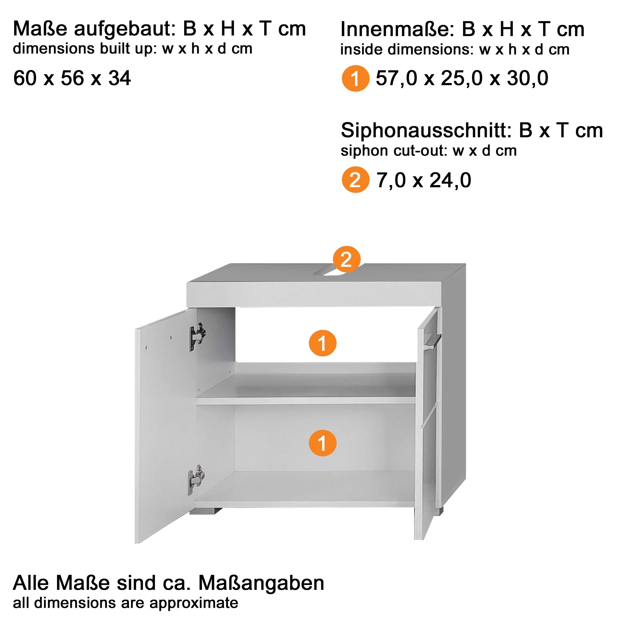 trendteam smart living - Waschbeckenunterschrank Unterschrank - Bad - Amanda - Aufbaumaß (BxHxT) 60 x 56 x 34 cm - Farbe Weiß Hochglanz - 139330101 - Image 13