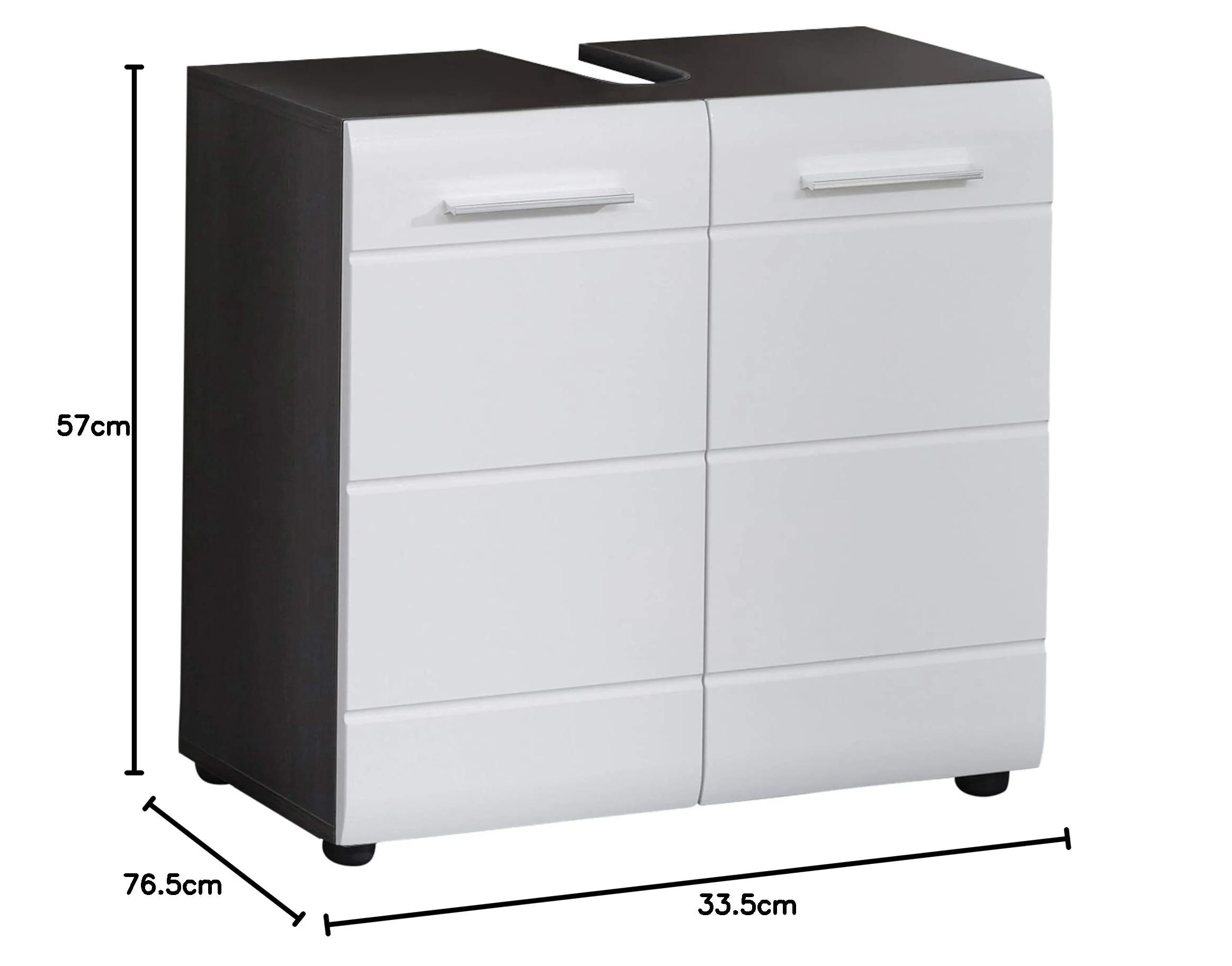 trendteam smart living - Waschbeckenunterschrank Unterschrank - Badezimmer - Line - Aufbaumaß (BxHxT) 60 x 57 x 31 cm - Farbe Sardegna Rauchsilber mit Weiß Hochglanz - 189830103 - Image 7