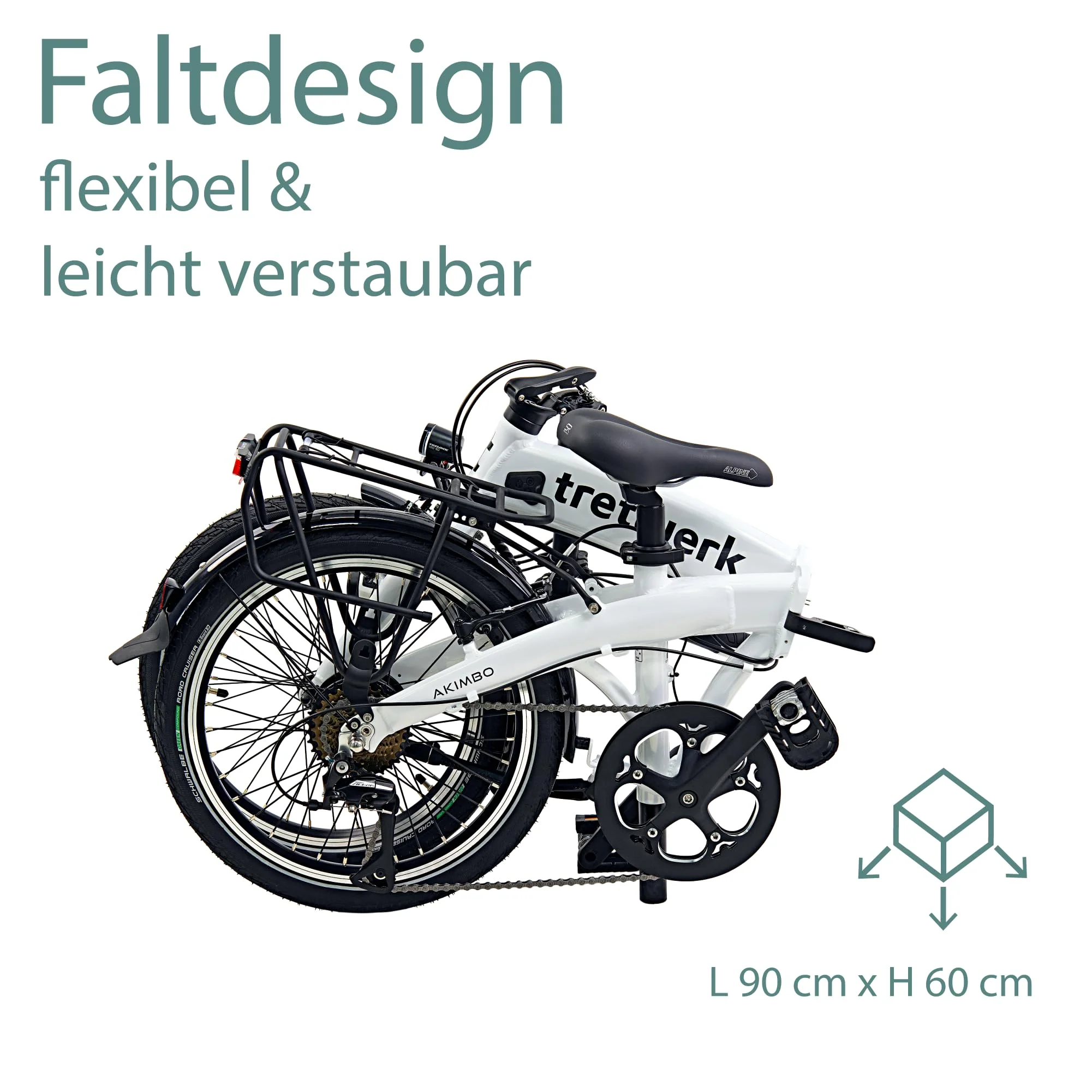 TRETWERK 20 Zoll E-Bike Klapprad - Akimbo - Faltrad Pedelec mit 8 Gang Kettenschaltung - klappbares Elektrofahrrad mit Heckmotor 50Nm - - weiß - Image 4