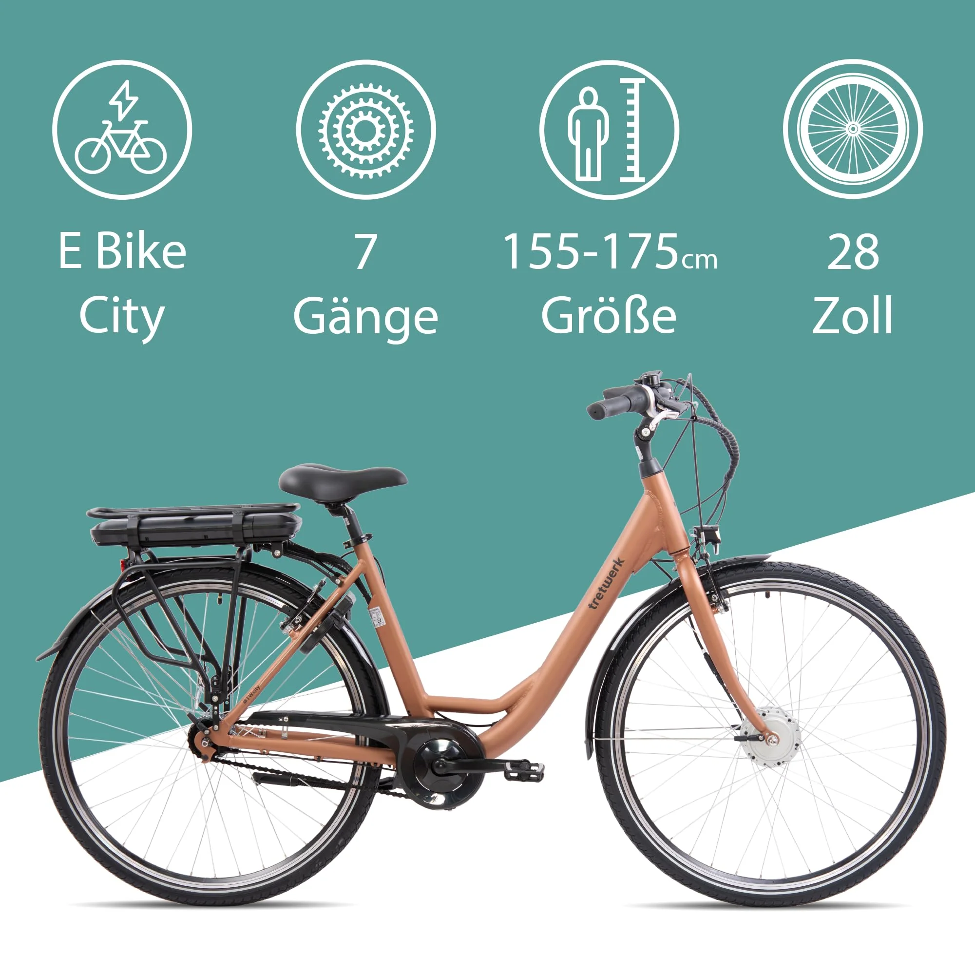 TRETWERK 28 Zoll E-Bike Cloud Mars Metal - E-Citybike Damen Fahrrad mit 7 Gang Nabenschaltung - Elektrofahrrad mit Frontmotor 250W, 36V - Image 7