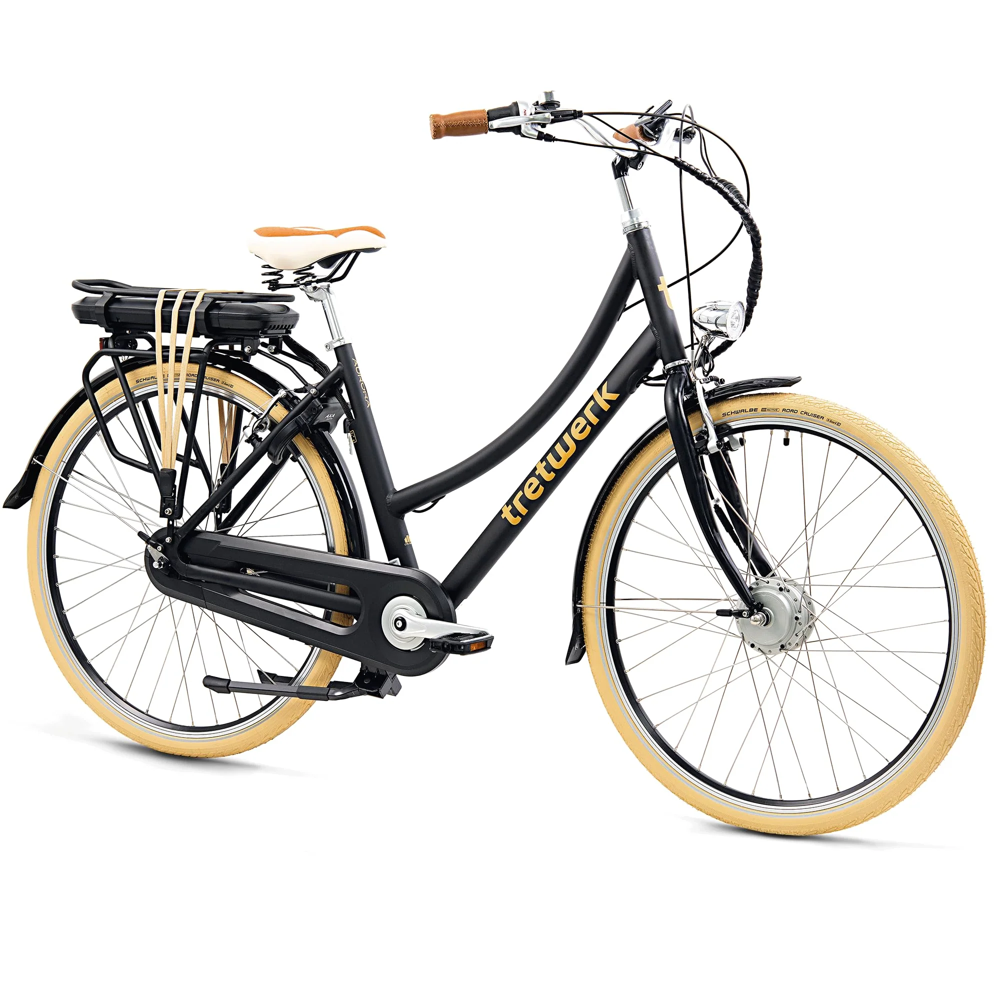 TRETWERK 28 Zoll E-Bike Damen Fahrrad Vintage Bike - Aurora - Pedelec 7 Gang Nabenschaltung - Hollandrad Elektrofahrrad Frontmotor - schwarz 50 cm