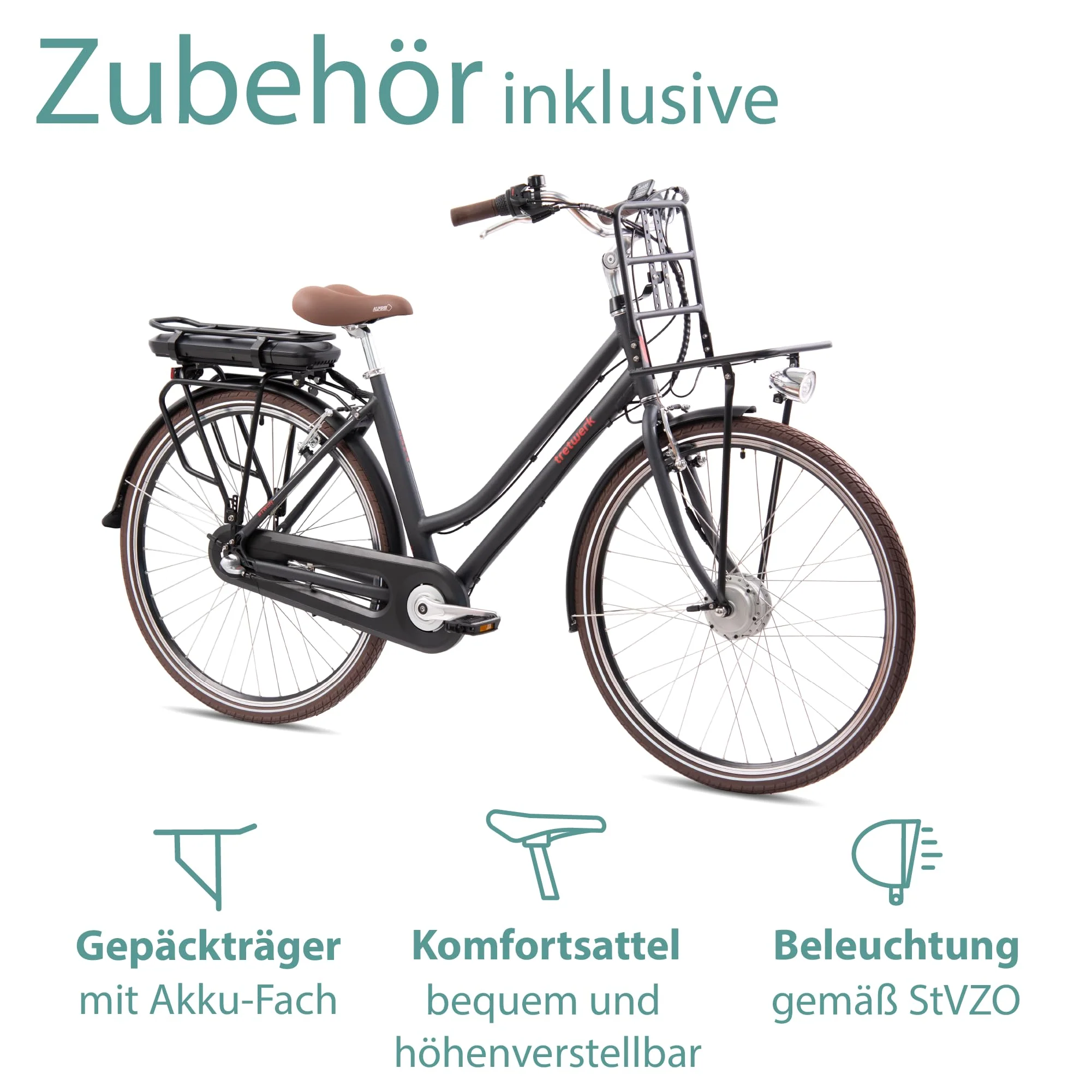 TRETWERK - 28 Zoll E-Bike Damen Pedelec - Sophia schwarz - E-Citybike Damenfahrrad mit 3 Gang Shimano Nexus Nabenschaltung - Elektrofahrrad mit Frontmotor 250W, 36V - Image 3