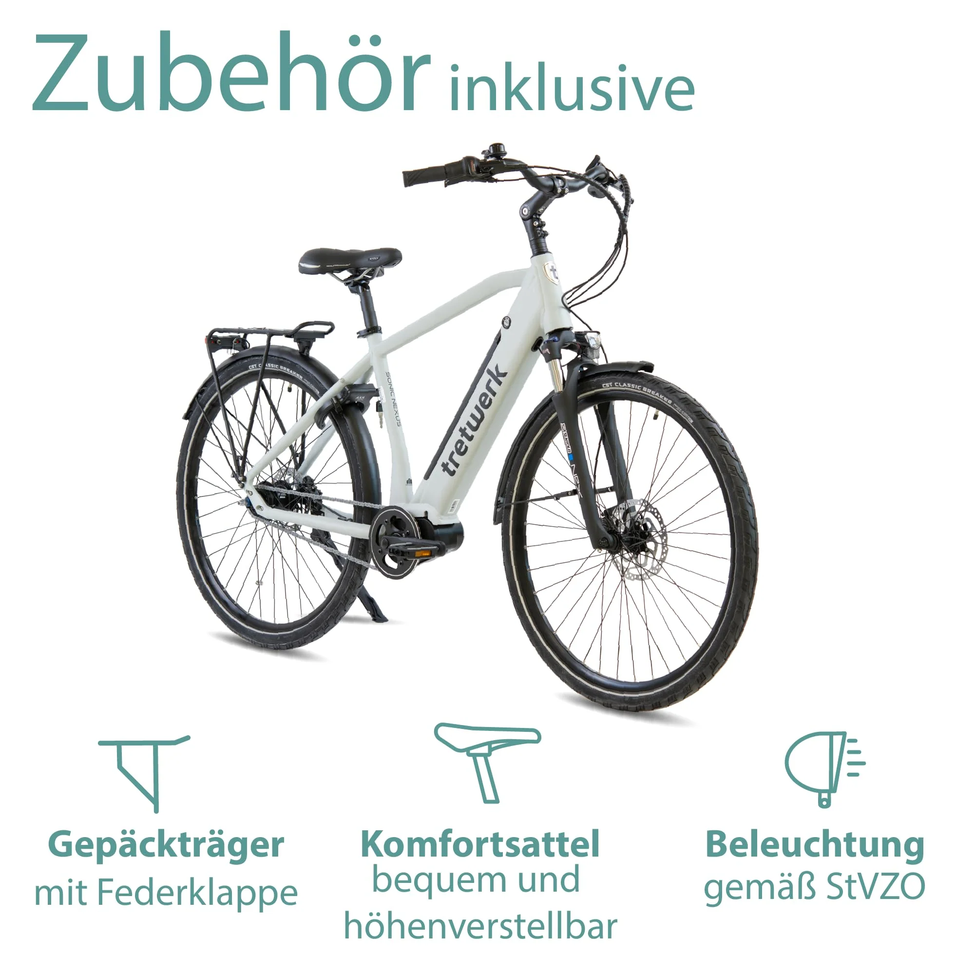 TRETWERK 28 Zoll E-Bike Herren Cityrad - Sonic Nexus - Pedelec Herrenfahrrad mit 7 Gang Nabenschaltung -Elektrofahrrad mit Mittelmotor - weiß 50cm - Image 3