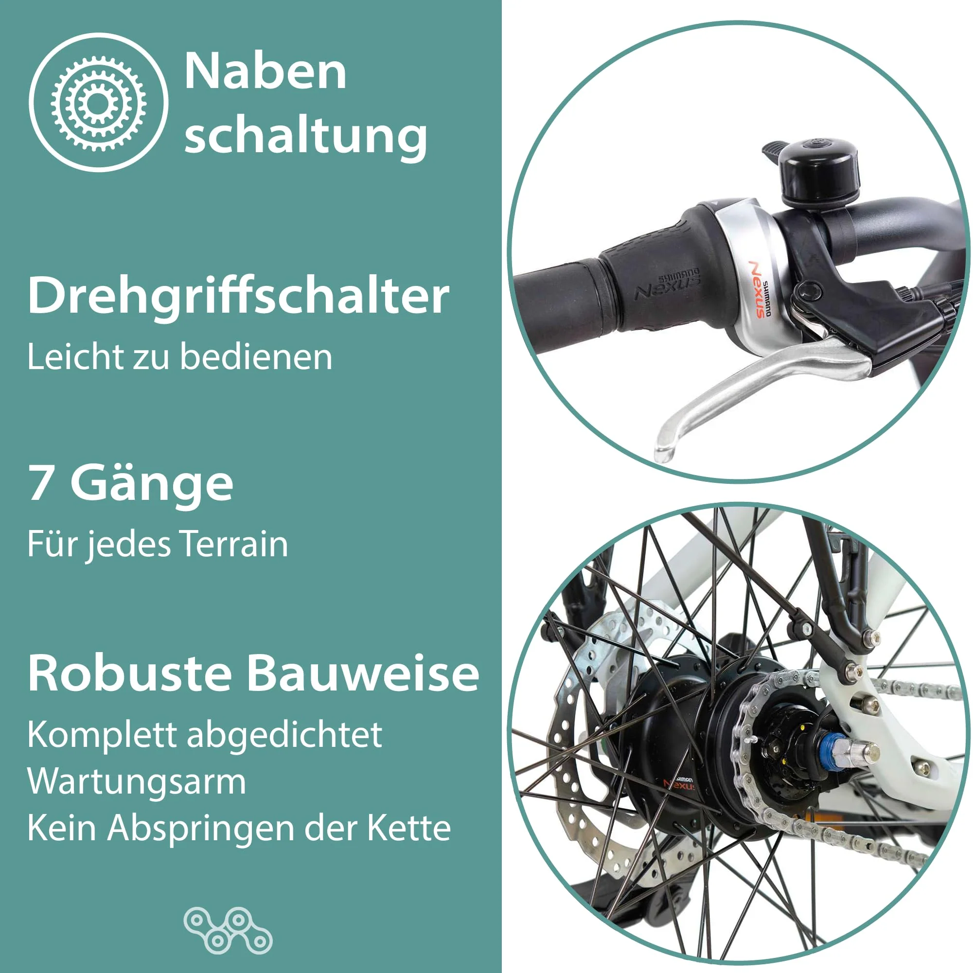 TRETWERK 28 Zoll E-Bike Herren Cityrad - Sonic Nexus - Pedelec Herrenfahrrad mit 7 Gang Nabenschaltung -Elektrofahrrad mit Mittelmotor - weiß 50cm - Image 4