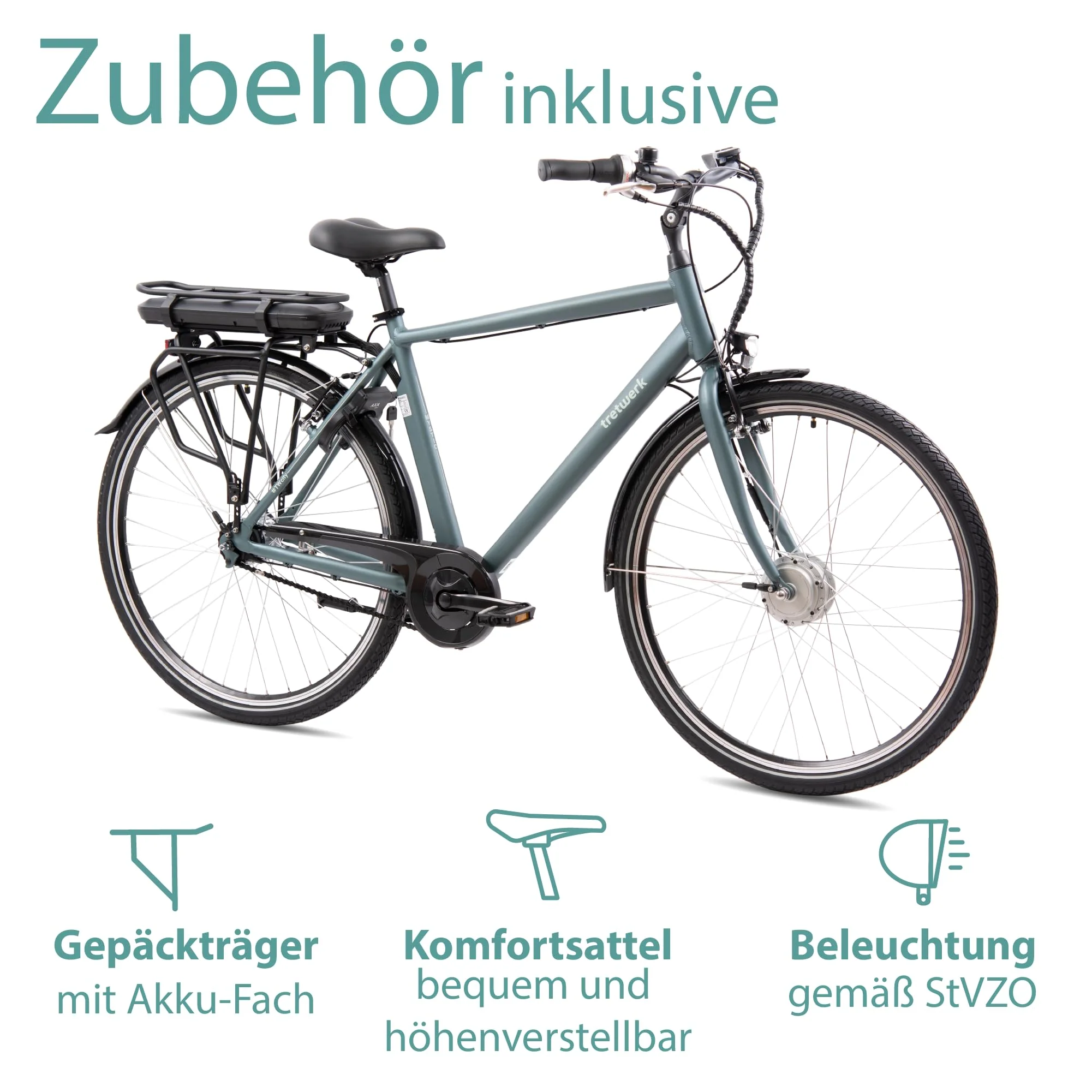TRETWERK - 28 Zoll E-Bike Herren Pedelec - Mystic grau - E-Citybike Herrenfahrrad mit 7 Gang Shimano Nexus Nabenschaltung - Elektrofahrrad mit Frontmotor 250W, 36V - Image 3