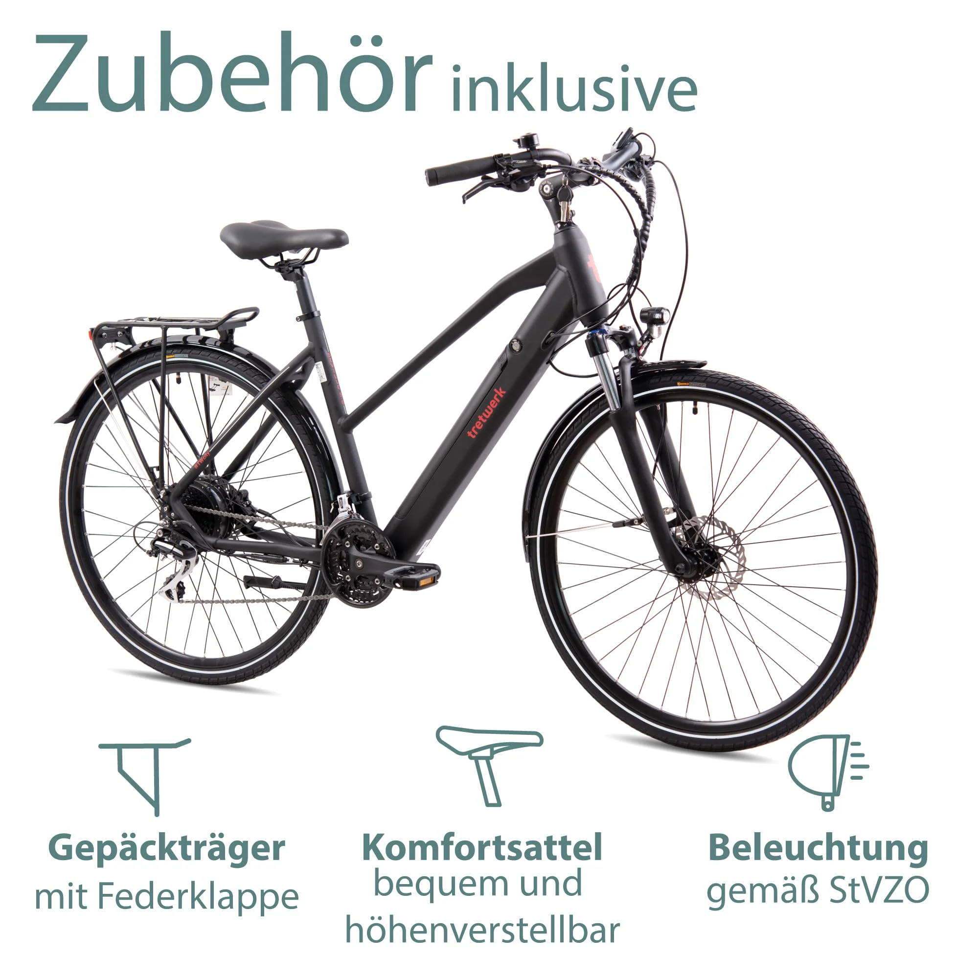 TRETWERK 28 Zoll E-Bike Seville 5.0 schwarz- Trekkingbike Damenfahrrad mit 24 Gang Kettenschaltung - Elektrofahrrad mit Heckmotor 250W, 36V - Image 3