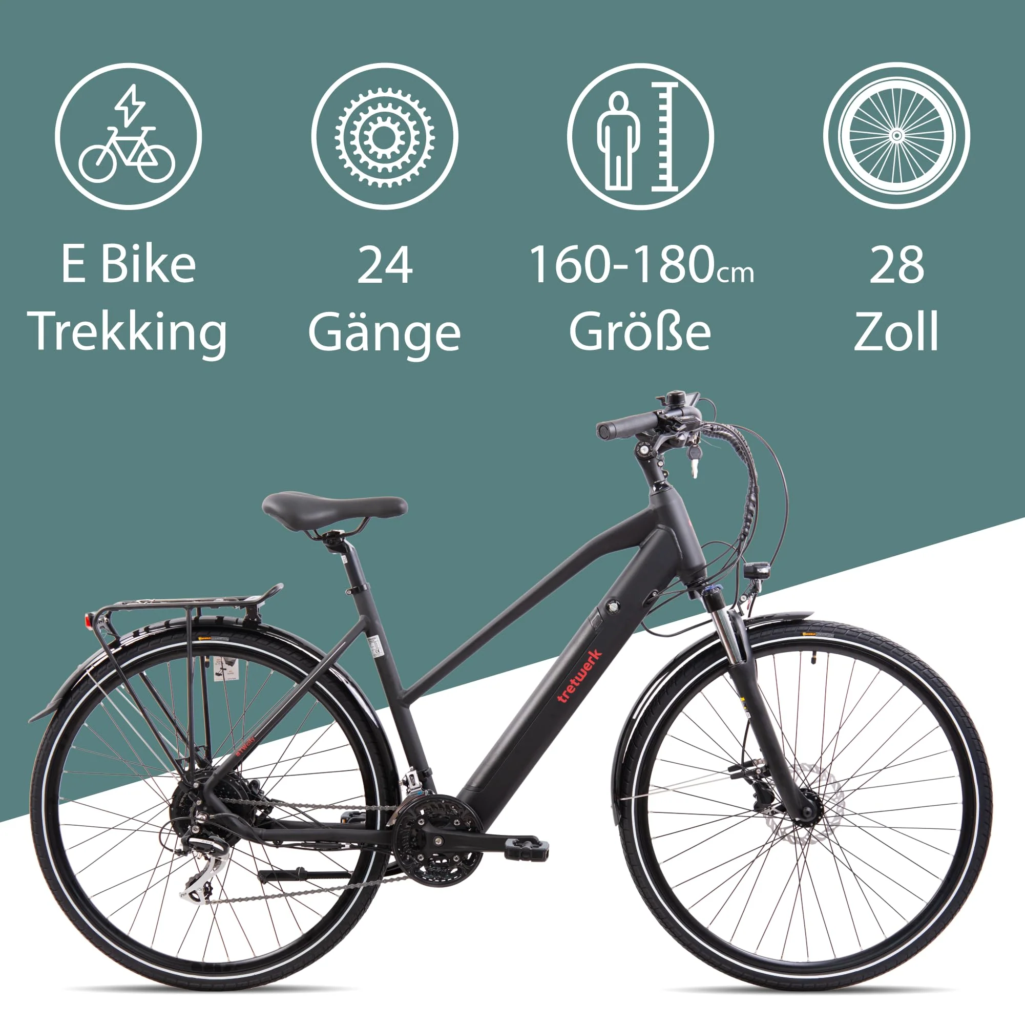 TRETWERK 28 Zoll E-Bike Seville 5.0 schwarz- Trekkingbike Damenfahrrad mit 24 Gang Kettenschaltung - Elektrofahrrad mit Heckmotor 250W, 36V - Image 7