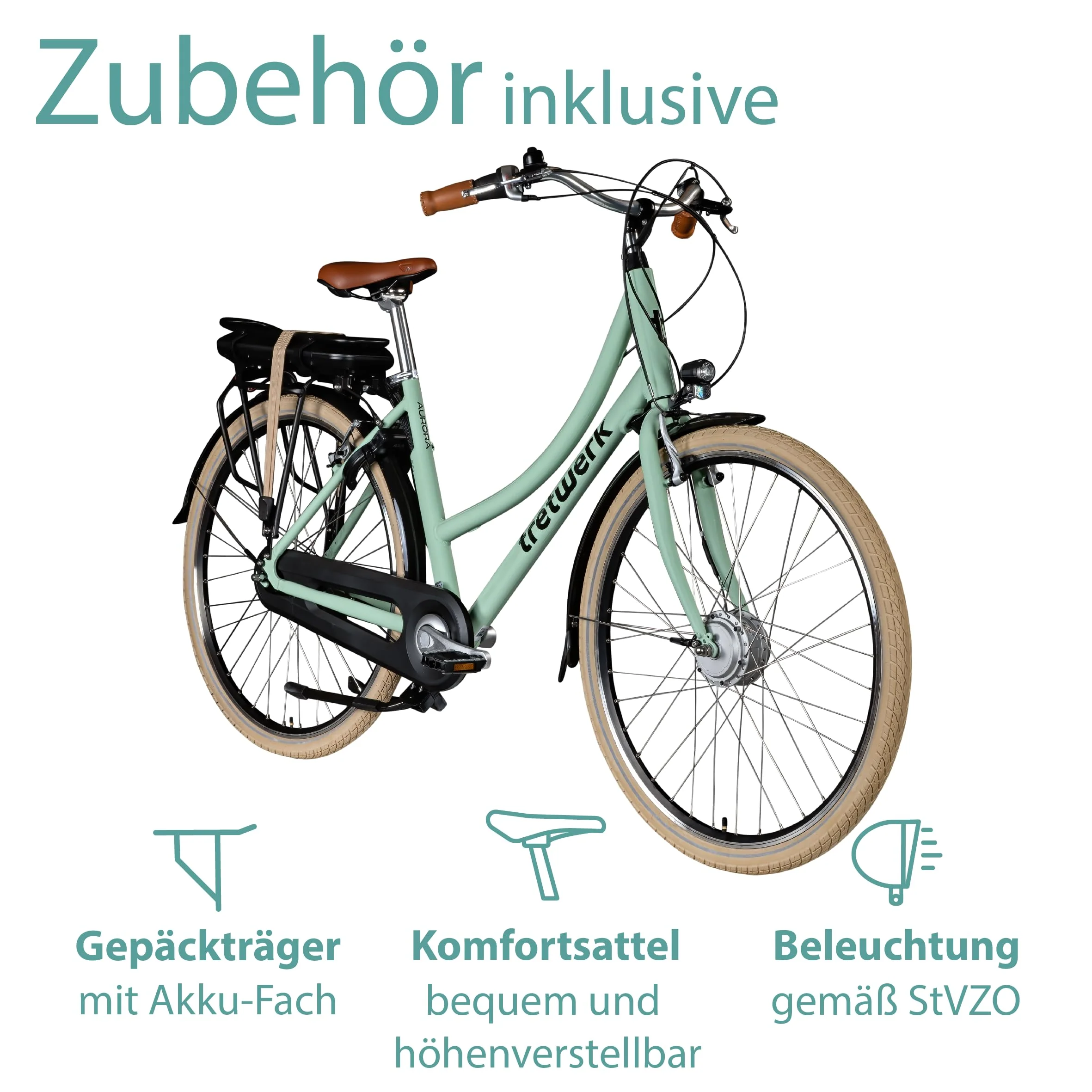 Tretwerk Aurora E Bike 28 Zoll Pedelec Damen Herren 155-185 cm Elektrofahrrad 522 Wh E Fahrrad Damenfahrrad 7 Gang (hellgrün, 50 cm) - Image 4