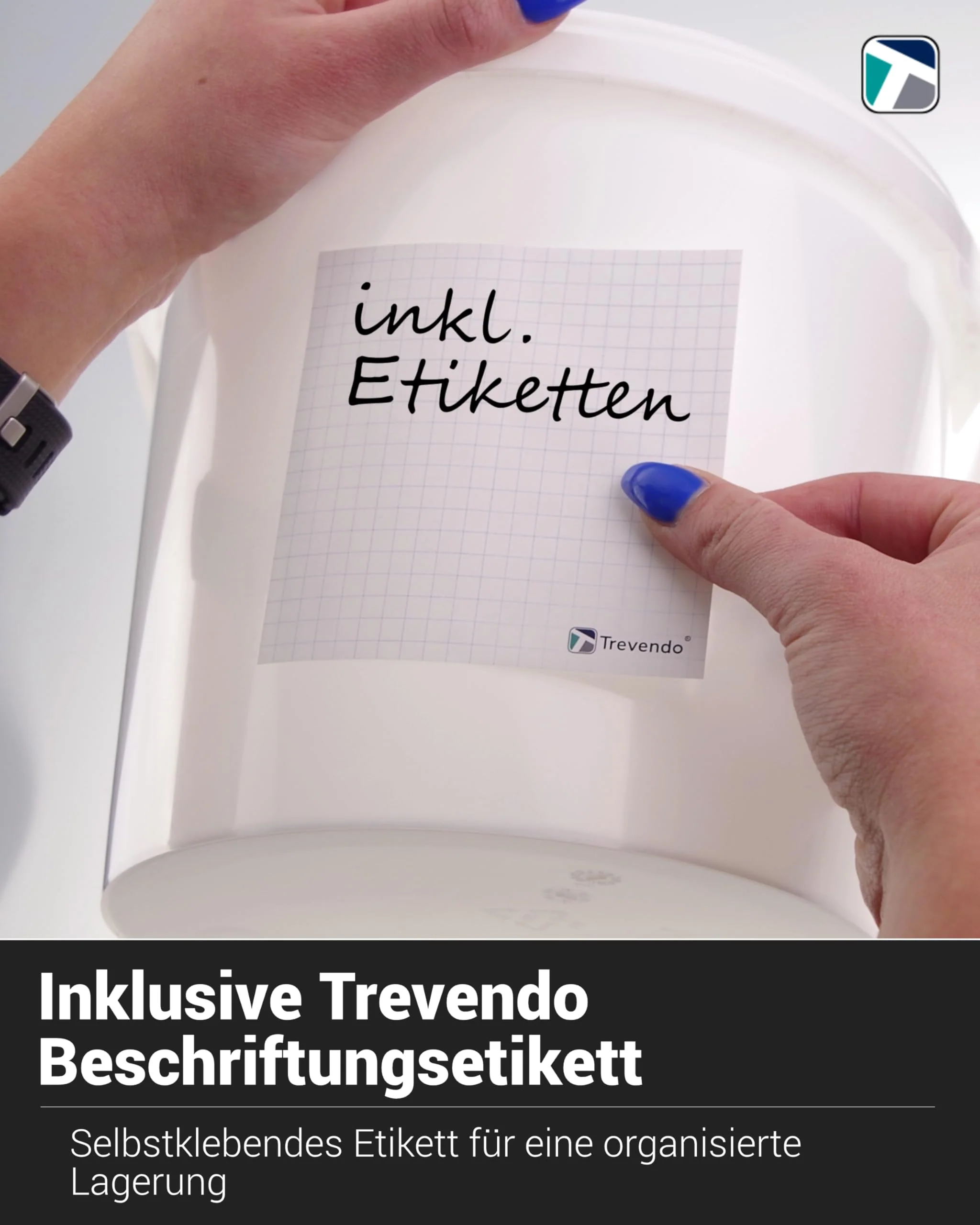 Trevendo 20 Liter Eimer mit Deckel und Metallgriff, lebensmittelecht - luftdicht - stabil - stapelbar - Leereimer zur sicheren Lagerung inkl. Trevendo Beschriftungsetikett - Image 4