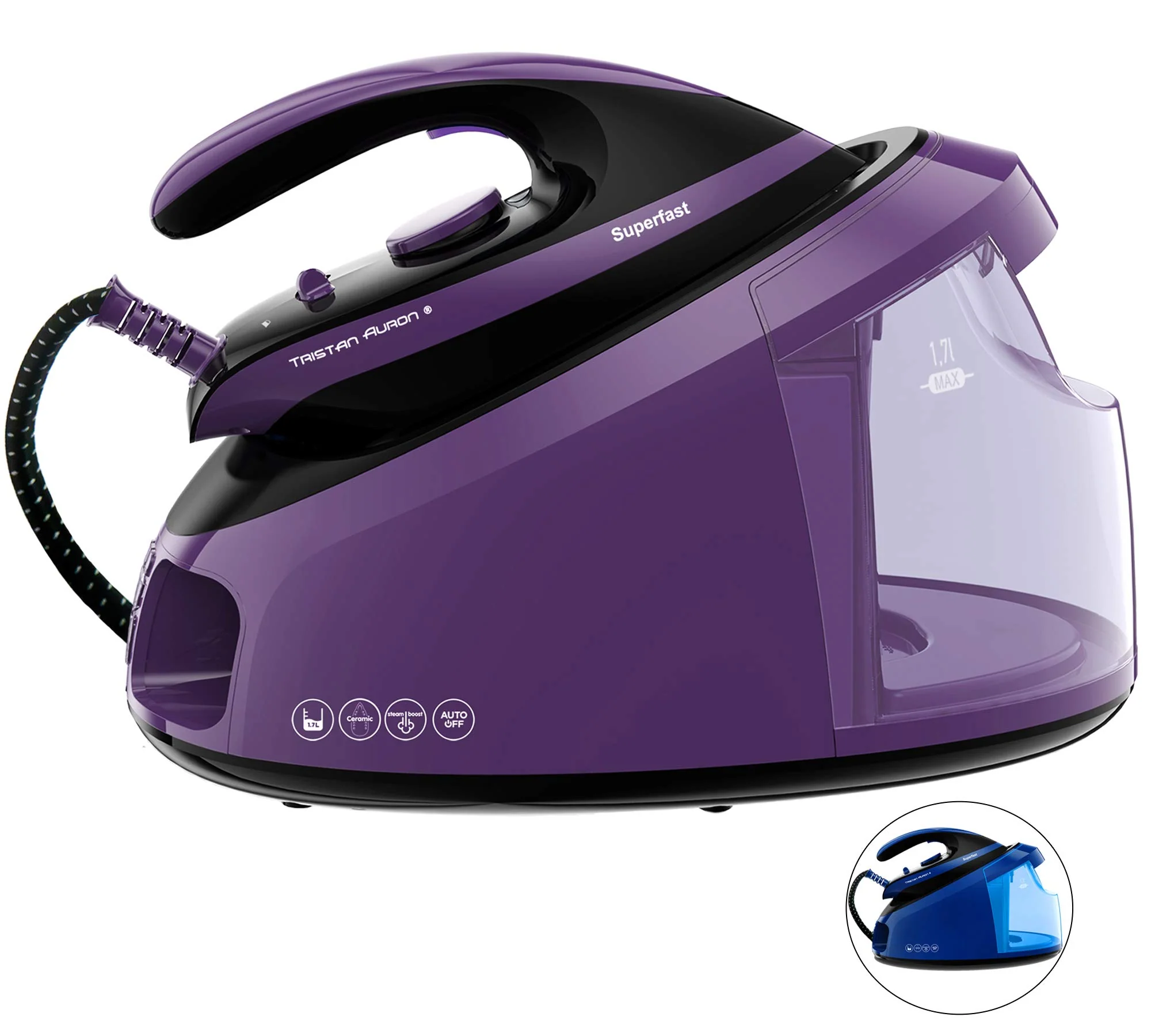 Tristan Auron Superfast Dampfbügelstation - 6.5 bar Dampfdruck I 2800 W, variabler Dampf, 420g/Min. Dampfstoß I 1,7L Wassertank – Abschaltautomatik (Superfast - Lila) - Image 5