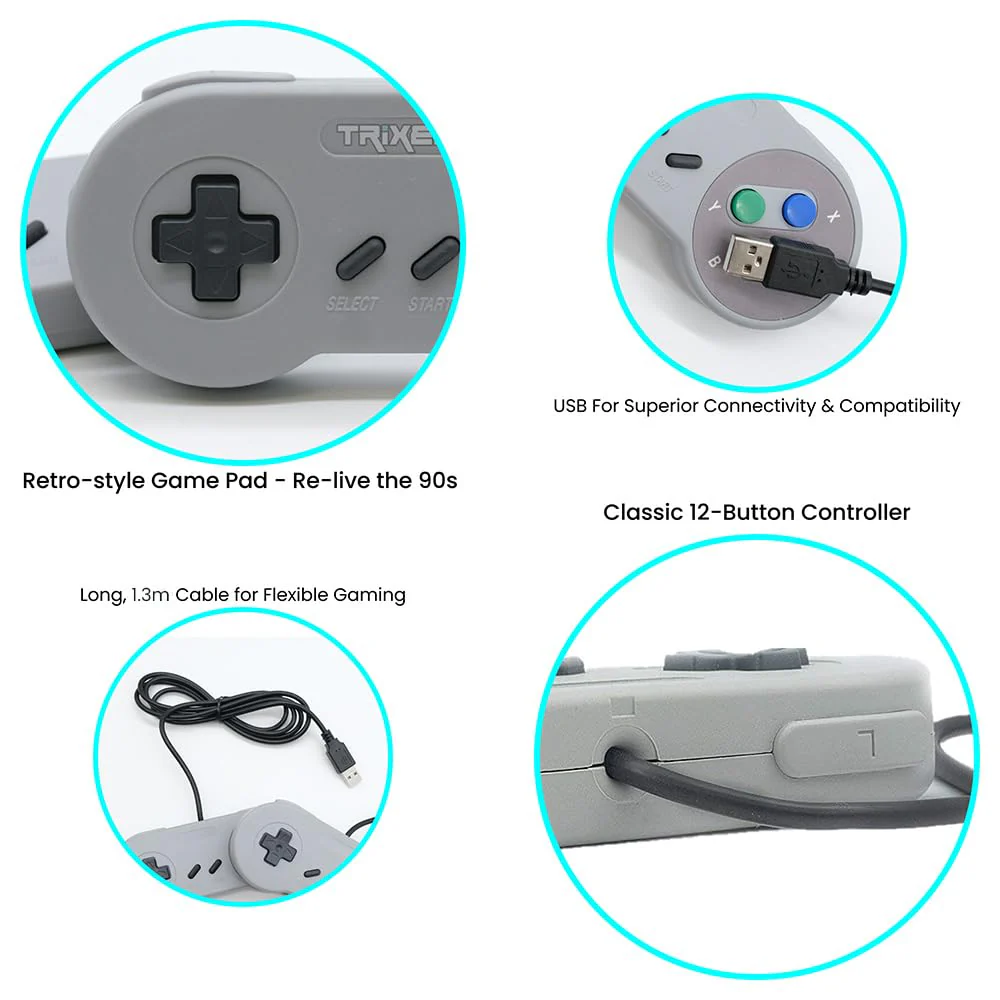 TRIXES 2x kabelgebundene USB-Controller – kompatibel mit SNES-Emulatoren – Retro Gaming Joypads Gamepad – geeignet für Gaming-PC, Computer, Laptop, Raspberry Pi - Image 2