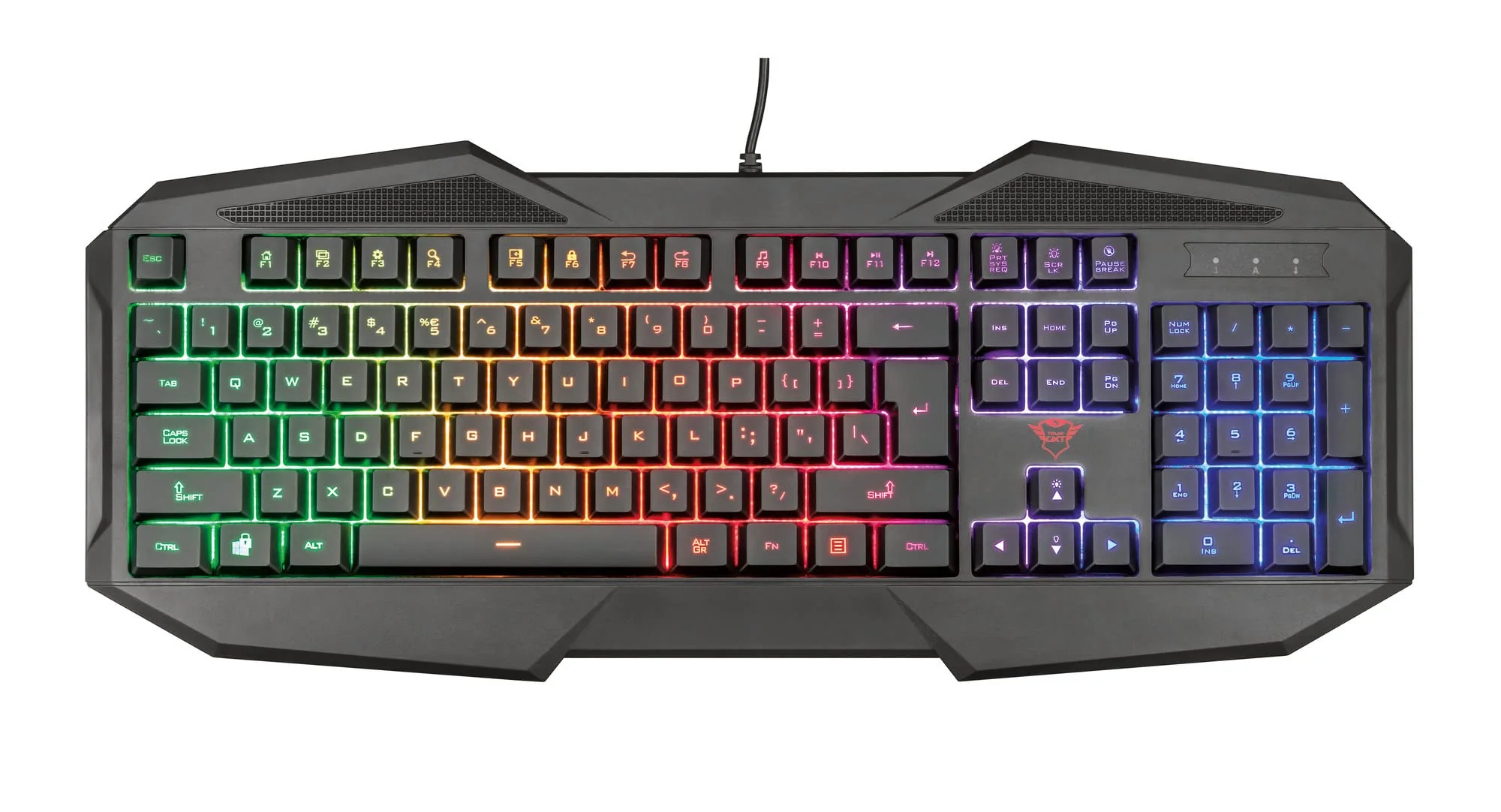Trust Gaming GXT 830-RW Avonn Gaming Tastatur, QWERTZ Deutsches Layout, Regenbogenwellen-Beleuchtung, Anti-Ghosting, Spielmodus, 12 Media-Tasten, USB Tastatur für PC/Laptop - Schwarz