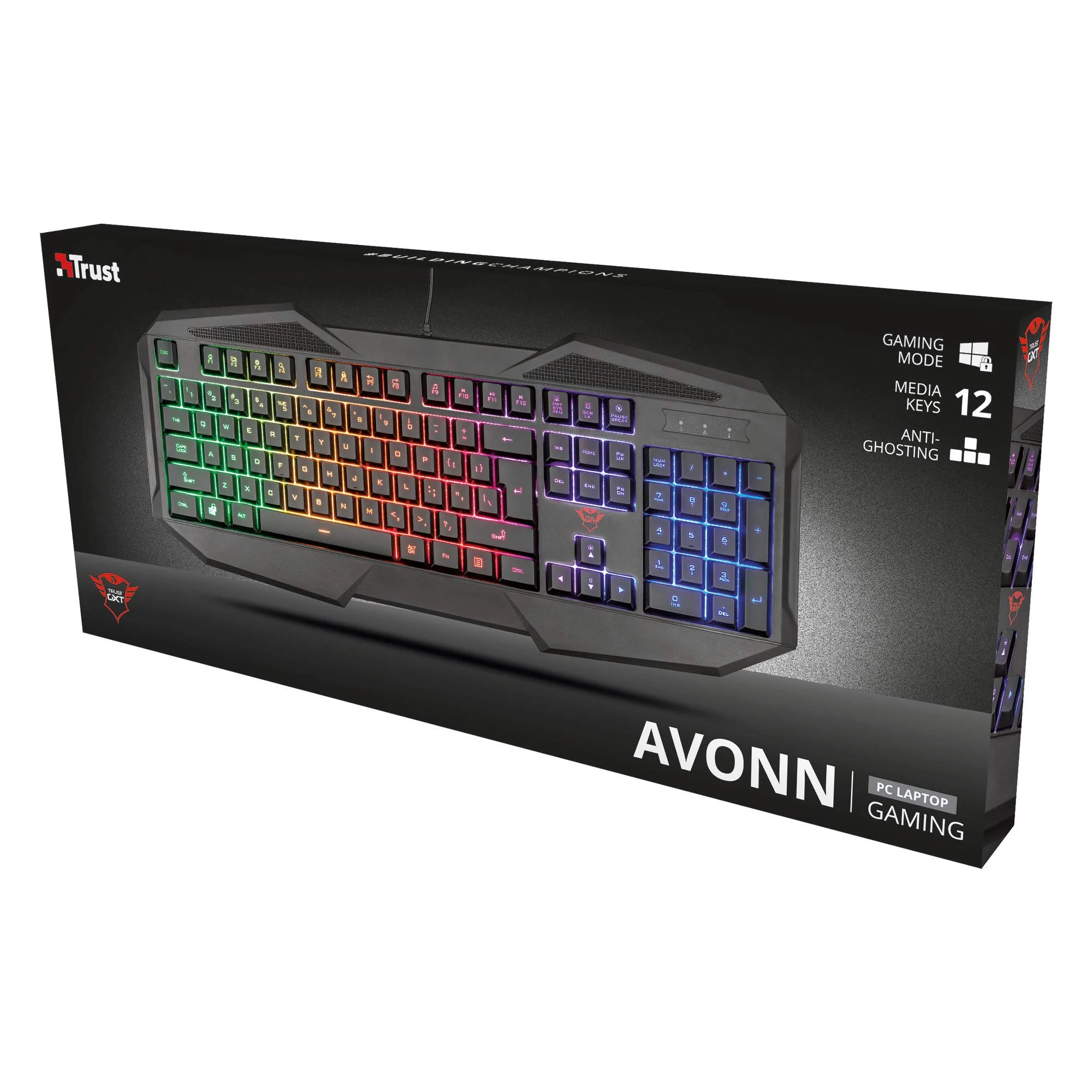 Trust Gaming GXT 830-RW Avonn Gaming Tastatur, QWERTZ Deutsches Layout, Regenbogenwellen-Beleuchtung, Anti-Ghosting, Spielmodus, 12 Media-Tasten, USB Tastatur für PC/Laptop - Schwarz - Image 5