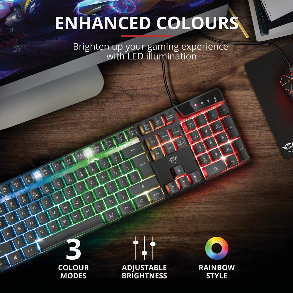 Trust Gaming GXT 835 Azor Gaming-Tastatur, italienisches Layout QWERTY, USB, Anti-Ghosting, Tastatur mit LED-Hintergrundbeleuchtung, RGB für PC, Computer, Laptop, Mac – Schwarz - Image 2
