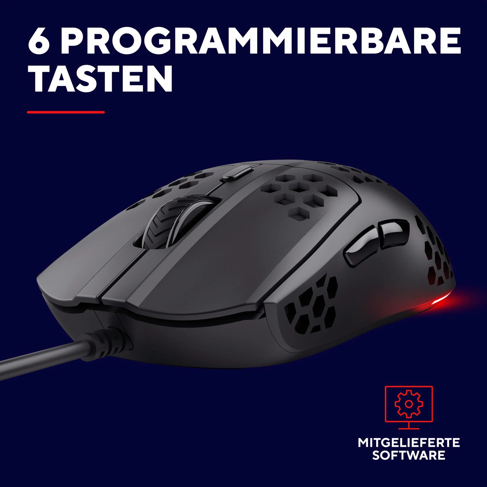 Trust Gaming GXT 928 Helox Gaming Maus, Ultraleichte Kabelgebundene USB Maus 65g, Einstellbare DPI (200-6400), Optischer Sensor, 6 Programmierbare Tasten, RGB-Beleuchtung für Gaming PC MMO - Schwarz - Image 6