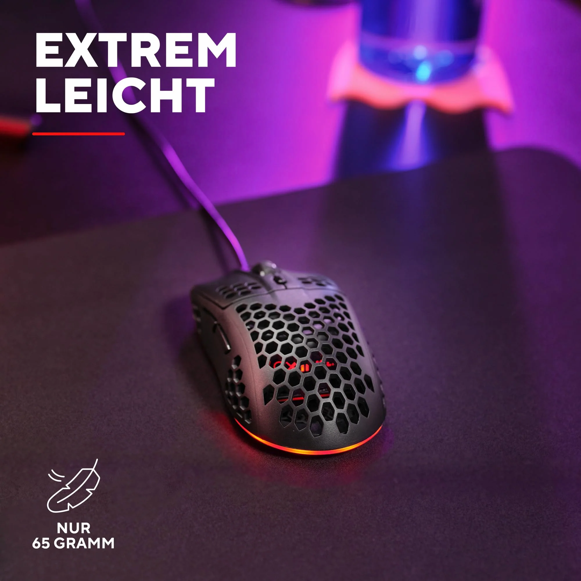 Trust Gaming GXT 928 Helox Gaming Maus, Ultraleichte Kabelgebundene USB Maus 65g, Einstellbare DPI (200-6400), Optischer Sensor, 6 Programmierbare Tasten, RGB-Beleuchtung für Gaming PC MMO - Schwarz - Image 8