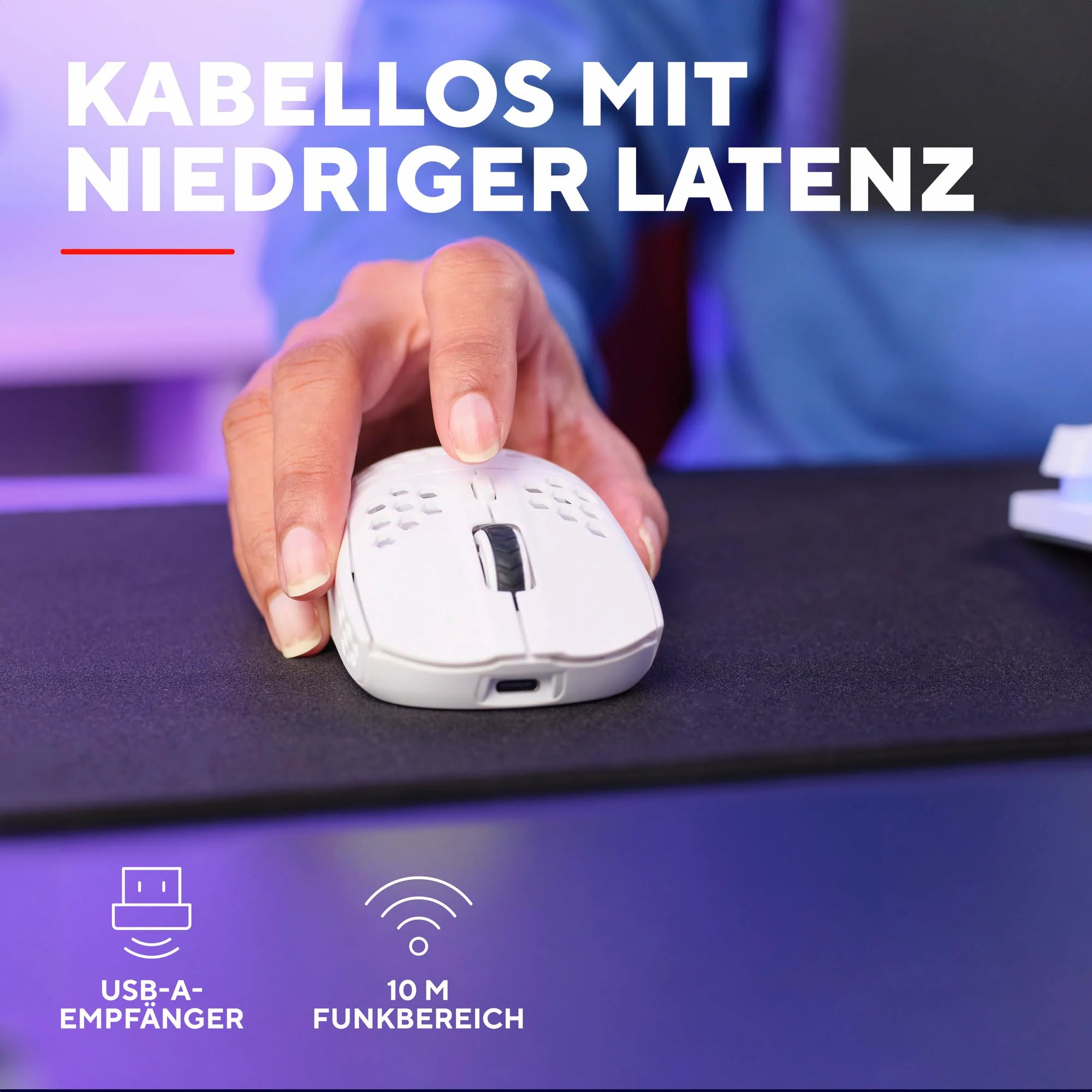 Trust Gaming GXT 929 Helox Kabellose Gaming Maus, Ultraleichte Maus 75g, 80h Dauerbetrieb, 2,4-GHz-Mikro-USB-Empfänger, Einstellbare DPI (800-4800), 6 Programmierbare Tasten, Gaming PC MMO - Weiß