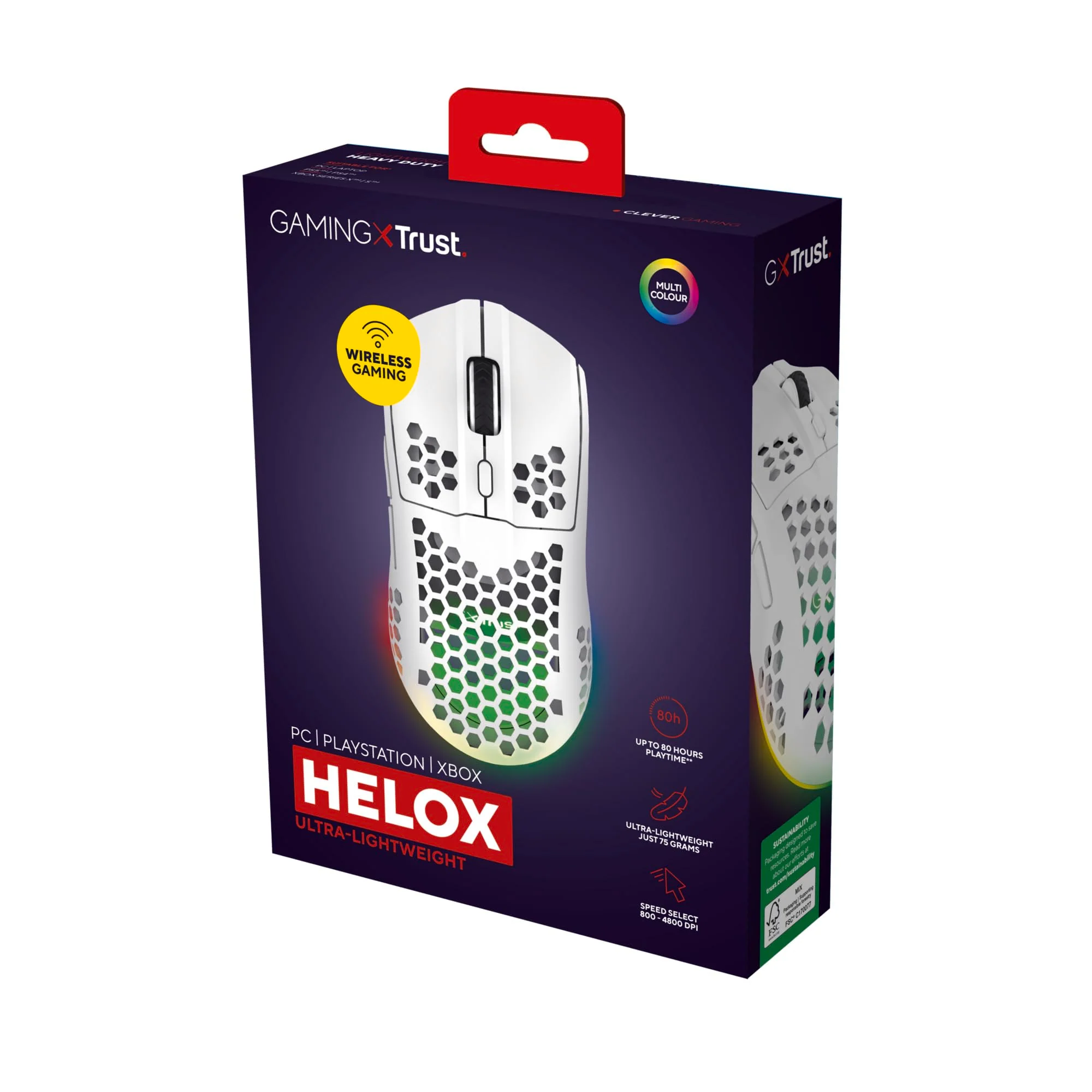 Trust Gaming GXT 929 Helox Kabellose Gaming Maus, Ultraleichte Maus 75g, 80h Dauerbetrieb, 2,4-GHz-Mikro-USB-Empfänger, Einstellbare DPI (800-4800), 6 Programmierbare Tasten, Gaming PC MMO - Weiß - Image 12