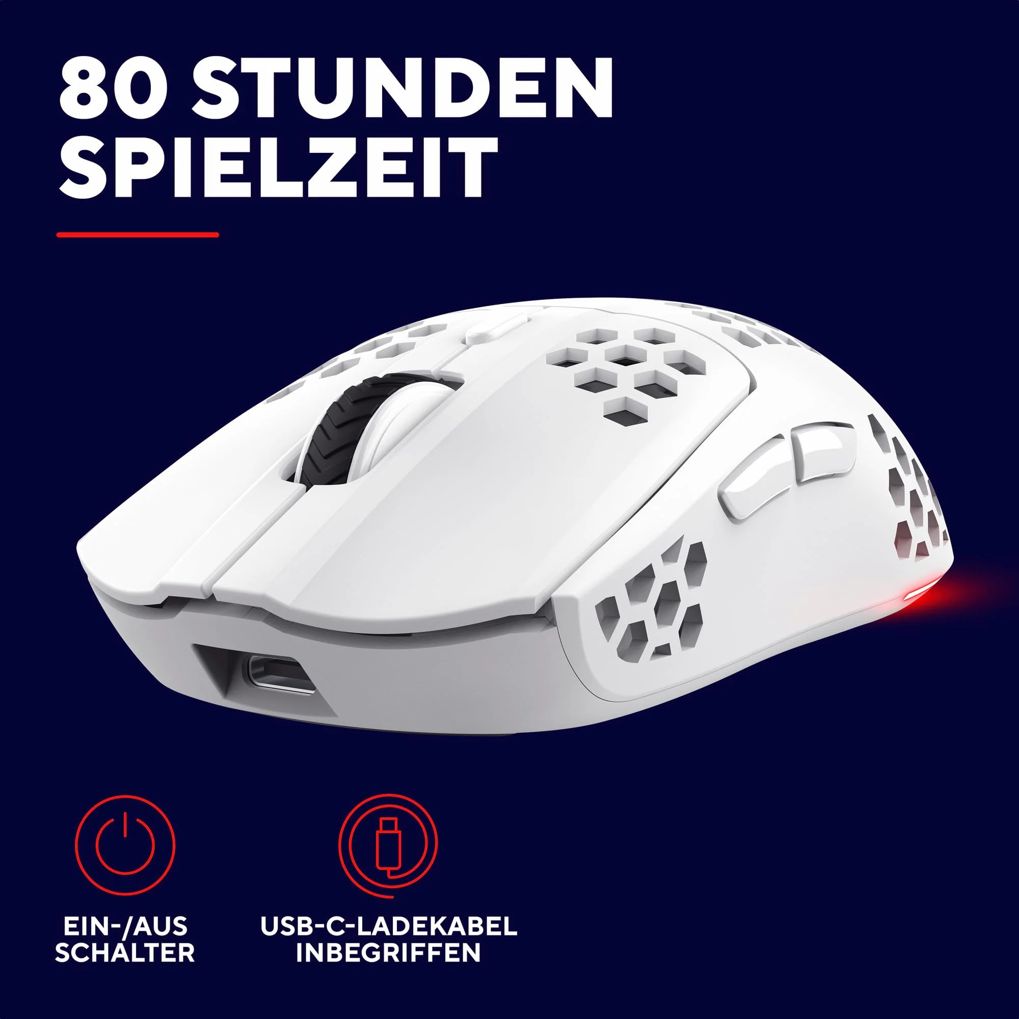 Trust Gaming GXT 929 Helox Kabellose Gaming Maus, Ultraleichte Maus 75g, 80h Dauerbetrieb, 2,4-GHz-Mikro-USB-Empfänger, Einstellbare DPI (800-4800), 6 Programmierbare Tasten, Gaming PC MMO - Weiß - Image 6