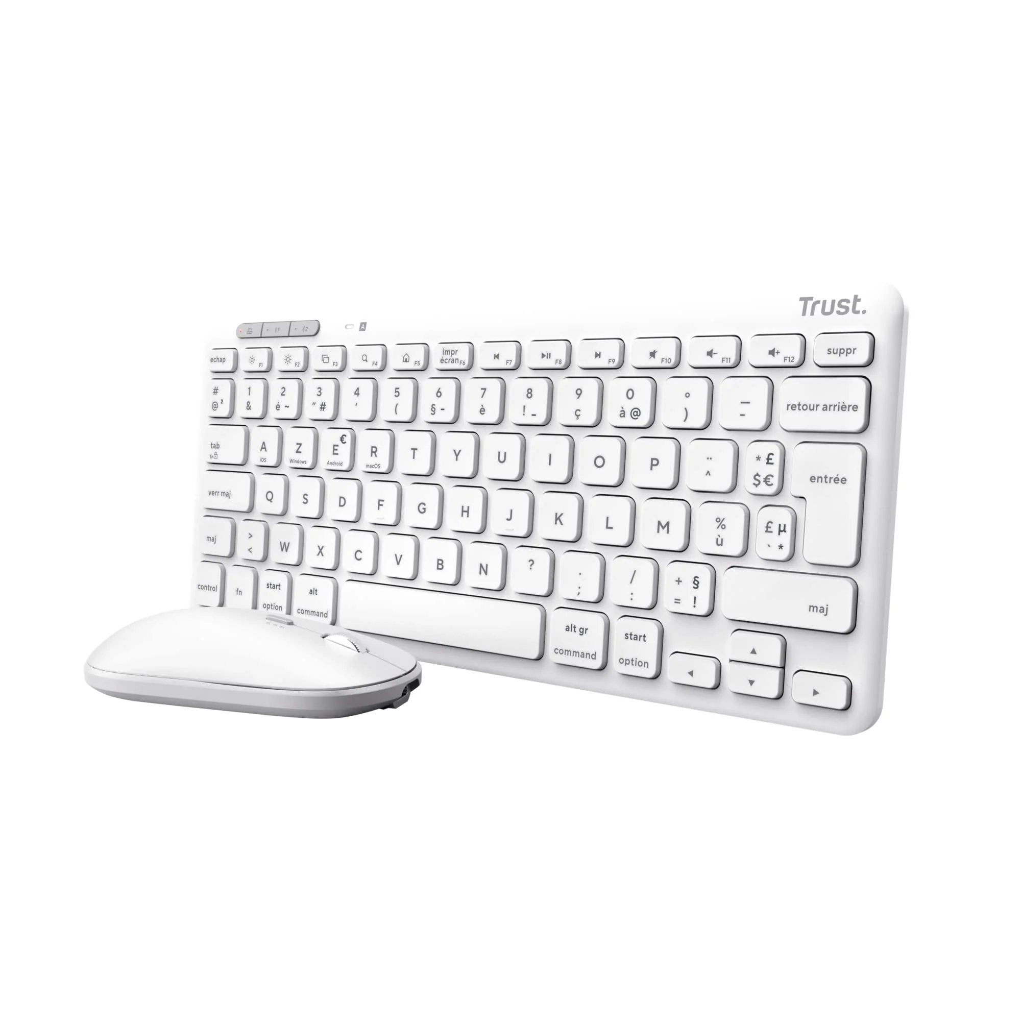 Trust Lyra Pack Clavier et Souris sans Fil Bluetooth, AZERTY Français - Blanc
