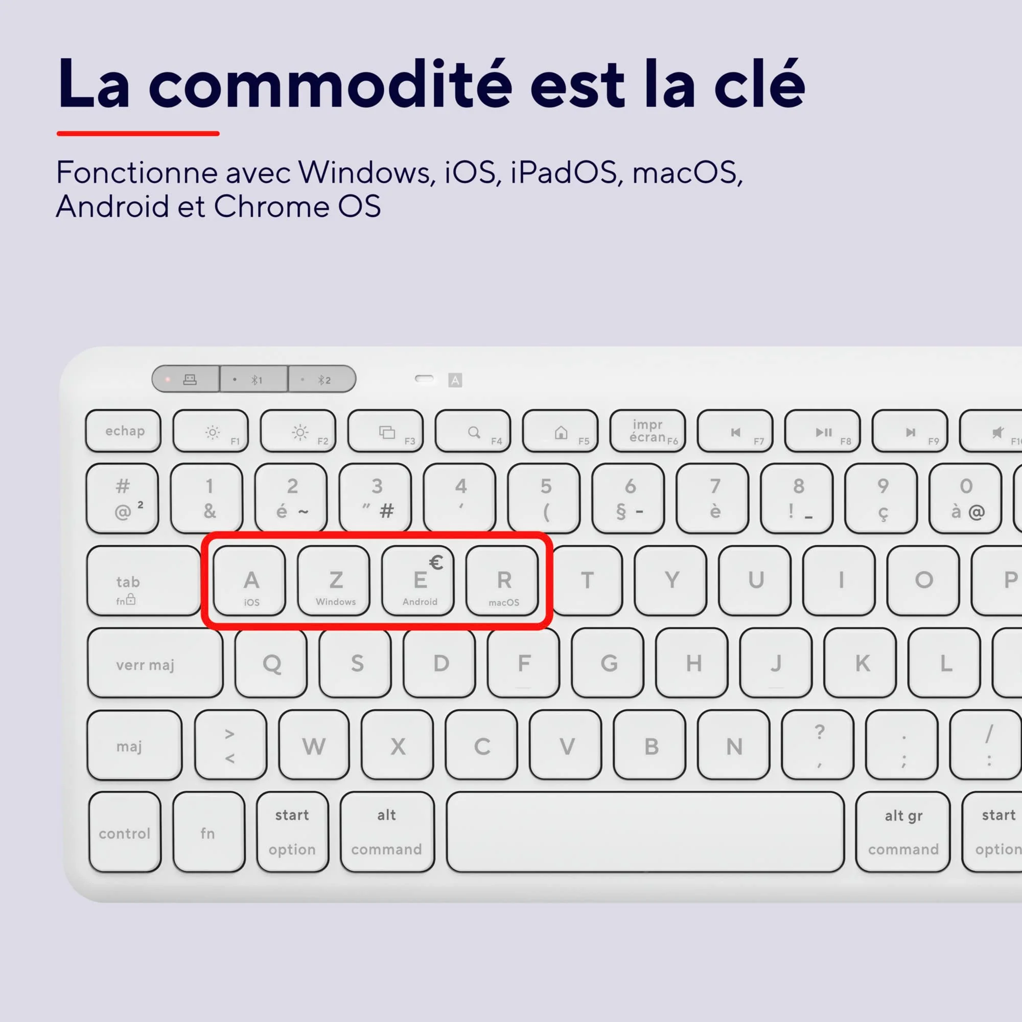 Trust Lyra Pack Clavier et Souris sans Fil Bluetooth, AZERTY Français - Blanc - Image 2