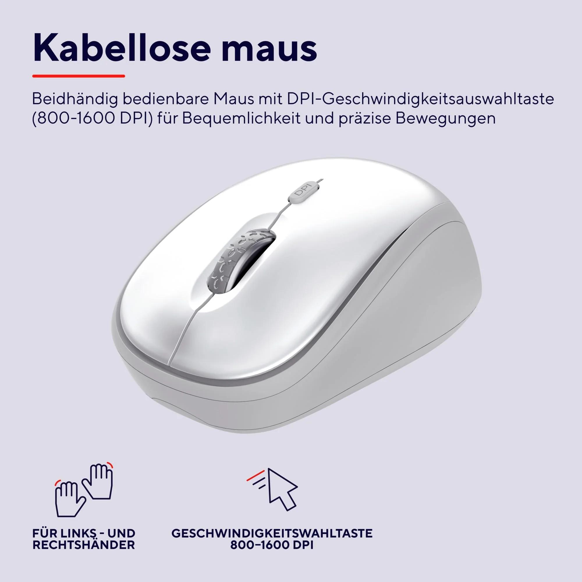 Trust ODY II Leise Tastatur Maus Set Kabellos Deutsches QWERTZ Layout, Flachen Tasten, Beidhändig Funkmaus 800-1600 DPI, Spritzwassergeschützt, EIN USB-Empfänger, für PC Computer Laptop Mac, Weiß - Image 6