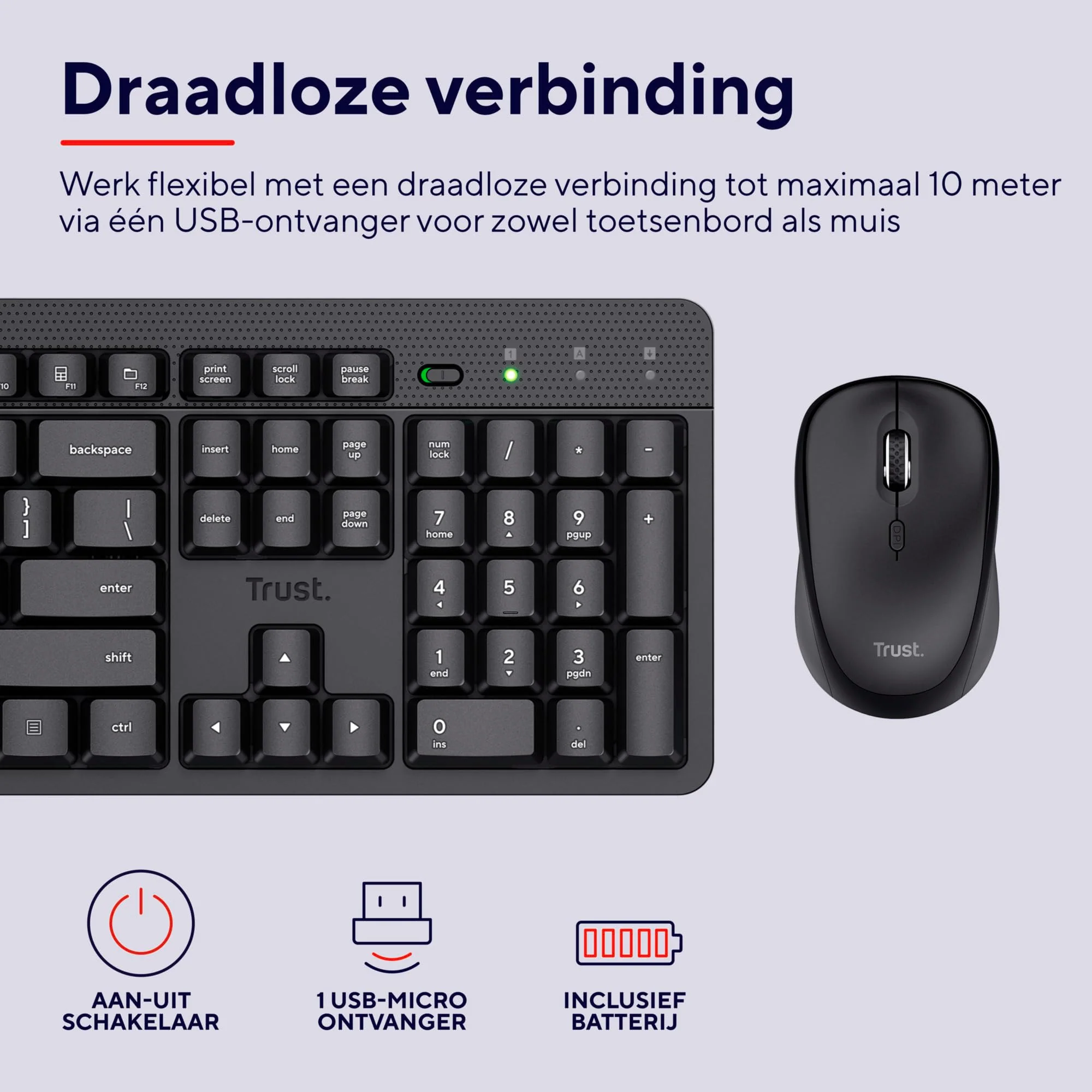 Trust ODY II Niederländisches QWERTY-Layout Tastatur und Maus Set Kabellos - Image 8