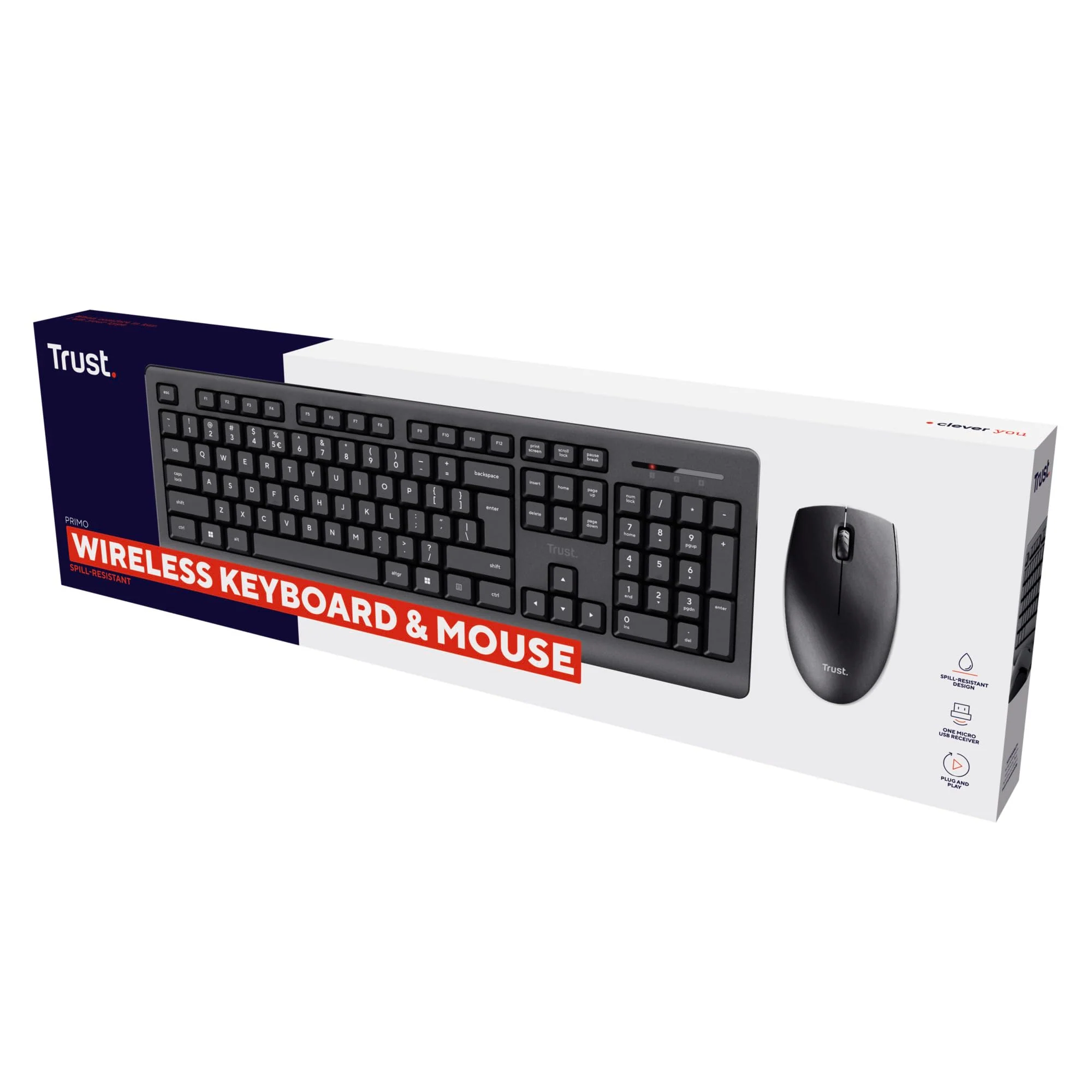 Trust Primo Tastatur Maus Set Kabellos Deutsches QWERTZ Layout, Flachen Tasten, Spritzwassergeschützt, Beidhändig Funkmaus, EIN USB-Empfänger, Kabellose Tastatur für PC Computer Laptop Mac - Image 8