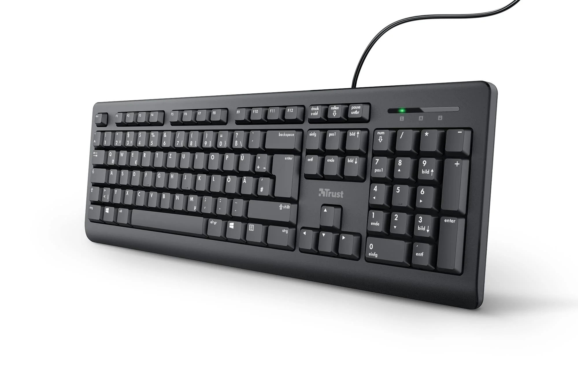 Trust Taro Kabelgebundene Tastatur, Deutsches QWERTZ Layout, Leise Tasten, Spritzwassergeschützt, USB-Anschluss, 1.8 m Kabellänge, PC Tastatur für Computer, Laptop, Mac, Windows, macOS – Schwarz - Image 8