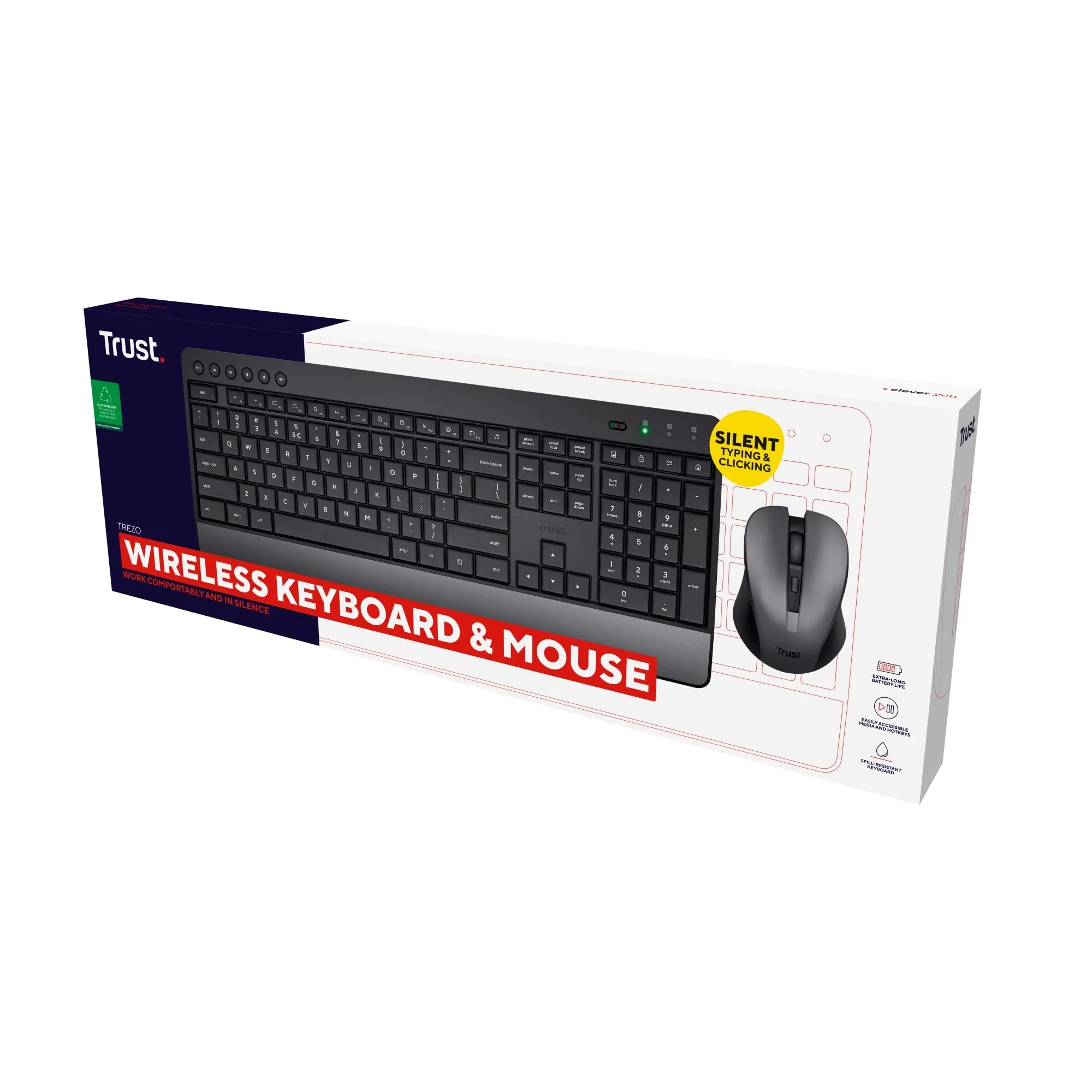 Trust Trezo Tastatur Maus Set Kabellos, Qwertz-Layout, Nachhaltiges Design, Kabellose mit Funkmaus, Leise und Ergonomische Combo, 48 Monaten Batterielaufzeit, PC, Laptop, Schwarz, 2.4 GHz - Image 10