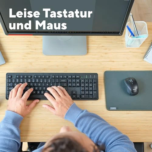 Trust Ymo II Leise Tastatur Maus Set Kabellos Deutsches QWERTZ Layout, Flachen Tasten, Spritzwassergeschützt, Beidhändig Funkmaus 800-1600 DPI, EIN USB-Empfänger, für PC, Computer, Laptop, Mac - Image 4