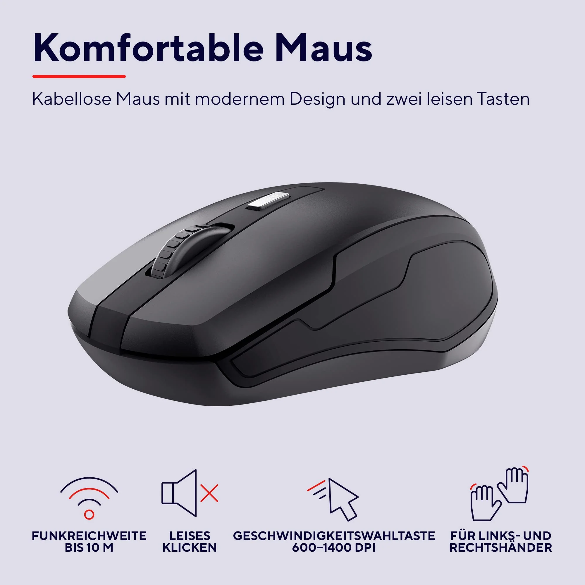 Trust Ymo Tastatur Maus Set Kabellos, Deutsches QWERTZ Layout, Leise Tasten und Maustasten, Spritzwassergeschützt, Funkmaus mit DPI-Taste, USB-Empfänger, PC, Laptop, Windows, macOS - Schwarz - Image 3
