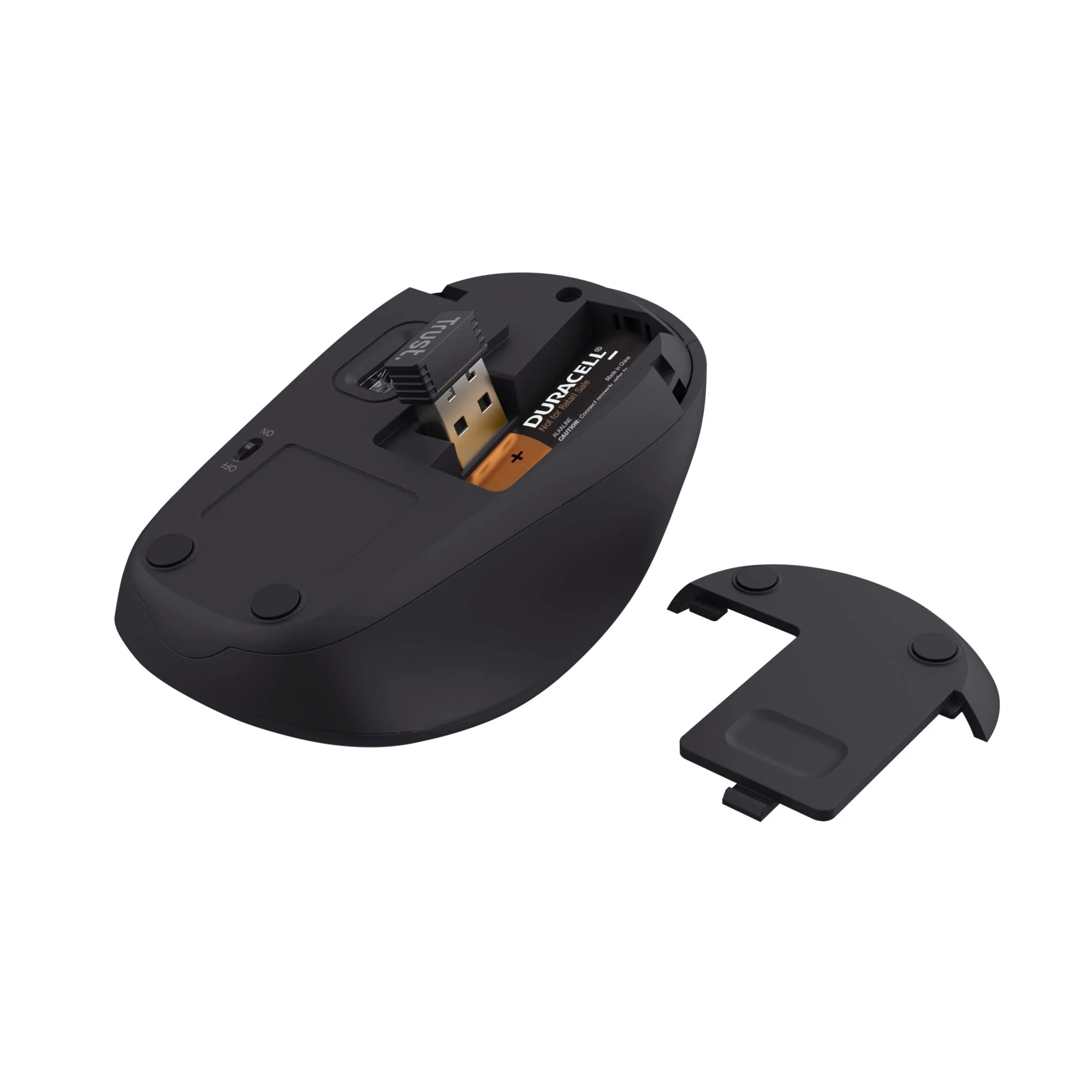 Trust Yuki Leise Funkmaus mit Batterie für Rechts- und Linkshänder, 800-1600 DPI, 83% Recyclingkunststoff, Verstaubarer USB Mikroempfänger, Kompakte Maus Kabellos für Laptop, PC, Mac - Schwarz