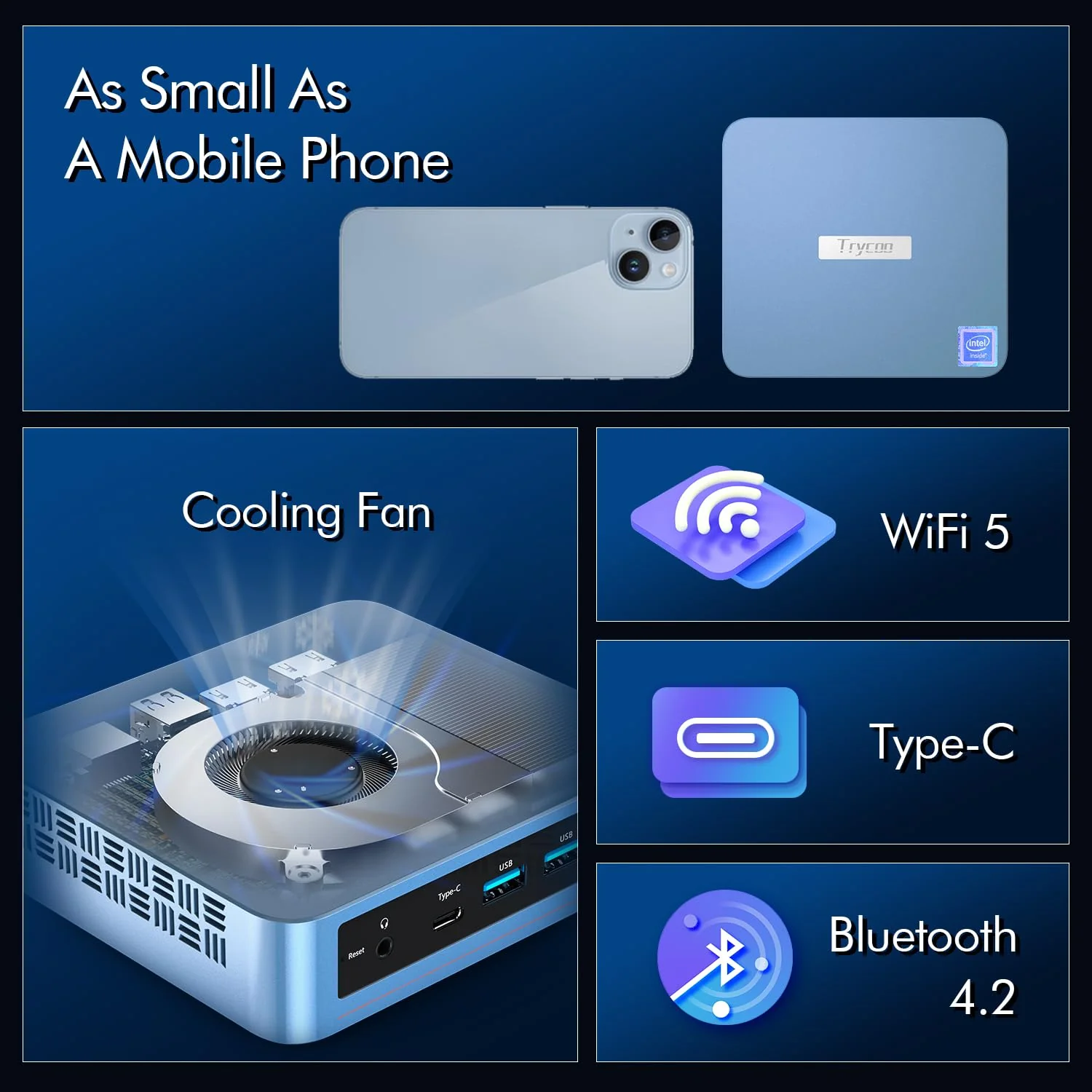 Trycoo WI-6 Mini PC 16 GB RAM 512 GB M.2 SSD, Intel 12. Generation N95 (bis zu 3,4 GHz) Mini Computer, 4K Mini Desktop PC Win 11 Pro, Gigabit-Ethernet/WiFi/BT/2* HDMI/USB-C, für Alltag Verwenden