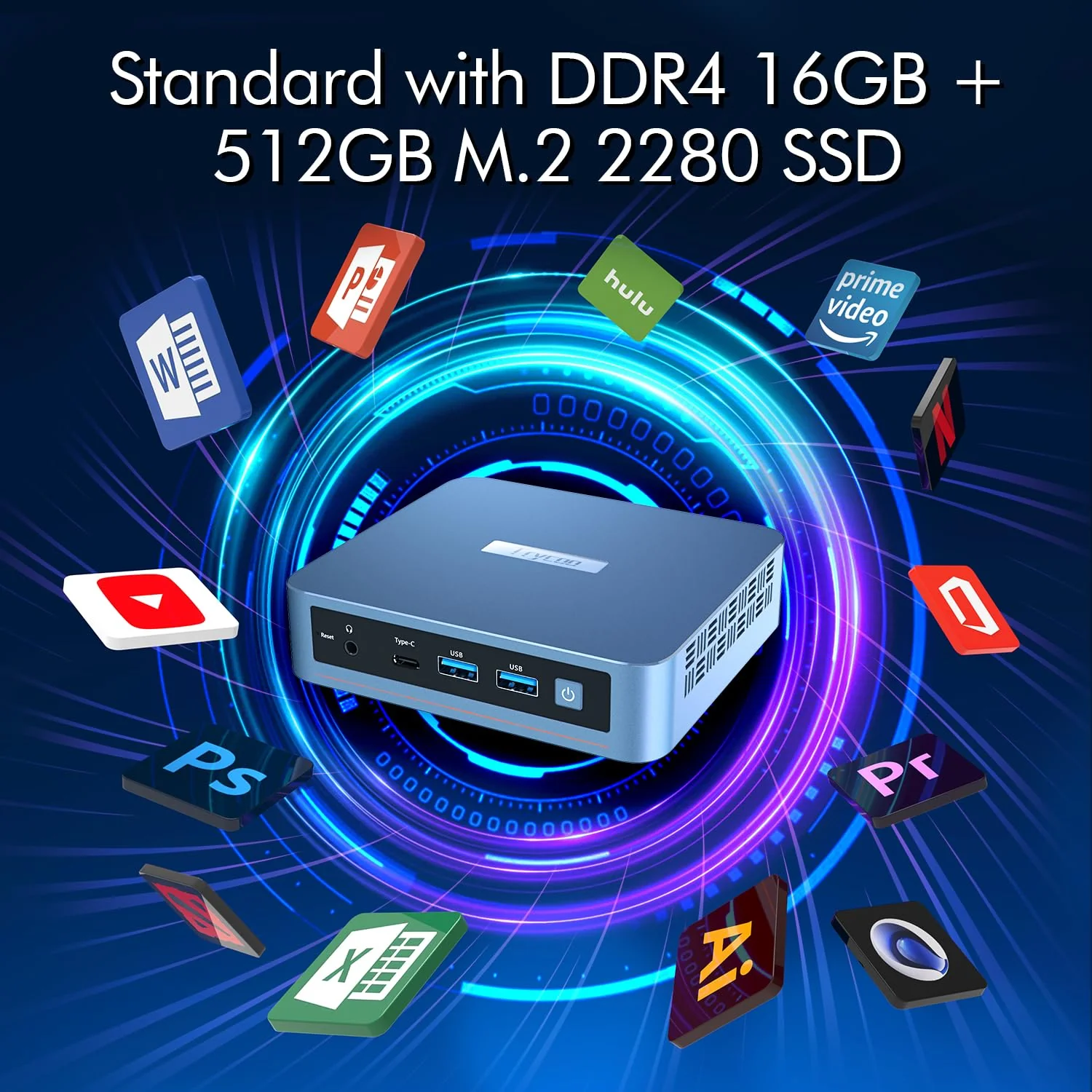 Trycoo WI-6 Mini PC 16 GB RAM 512 GB M.2 SSD, Intel 12. Generation N95 (bis zu 3,4 GHz) Mini Computer, 4K Mini Desktop PC Win 11 Pro, Gigabit-Ethernet/WiFi/BT/2* HDMI/USB-C, für Alltag Verwenden - Image 6