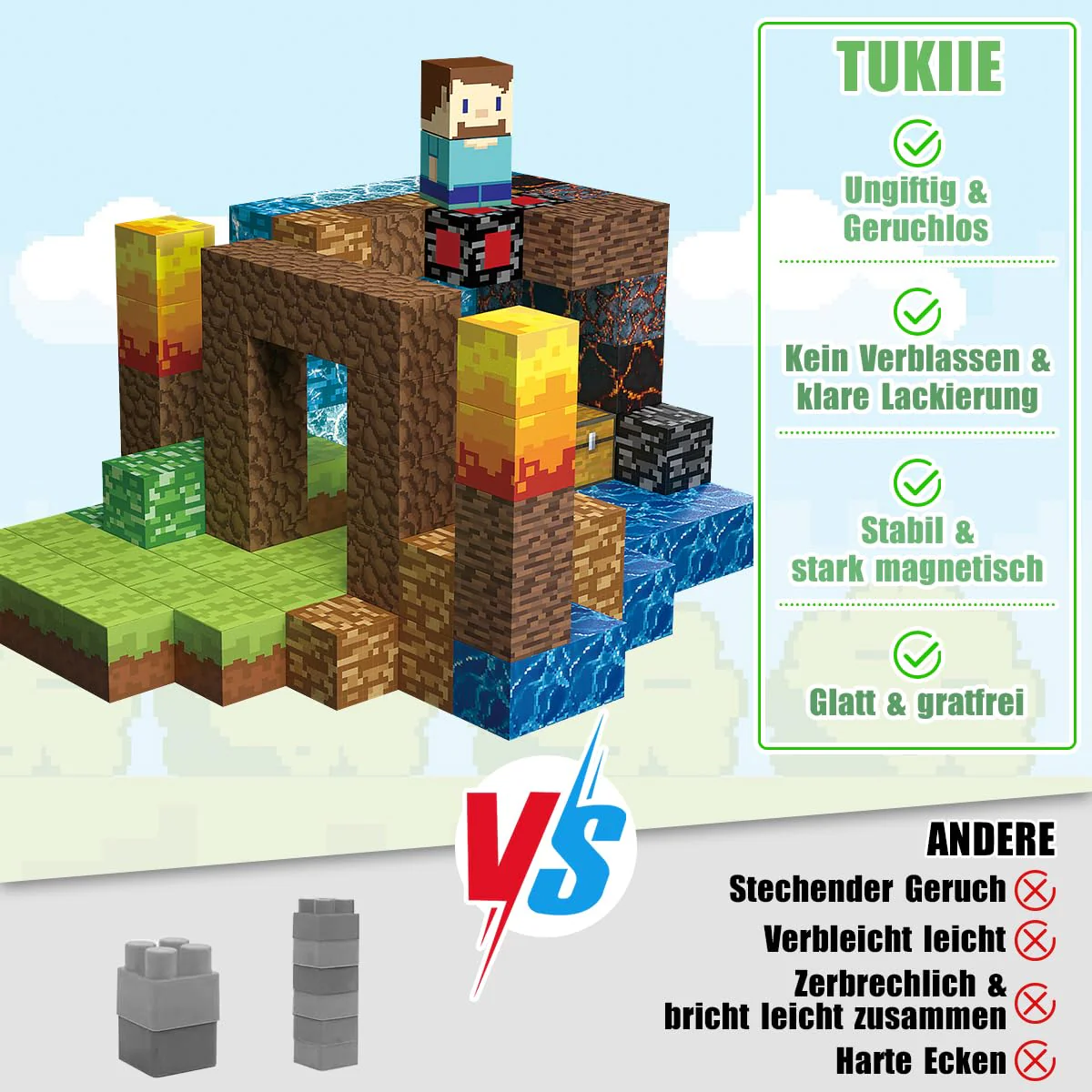 TUKIIE Magnetische Bausteine 160 Stück 1" Magnetbausteine Magnetspielzeug Magnetspiele Bauspielzeug für Jungen Mädchen ab 3 Jahren, Magnetic Blocks Magnetblöcke Kreative Spielzeug Geschenke Kinder - Image 4