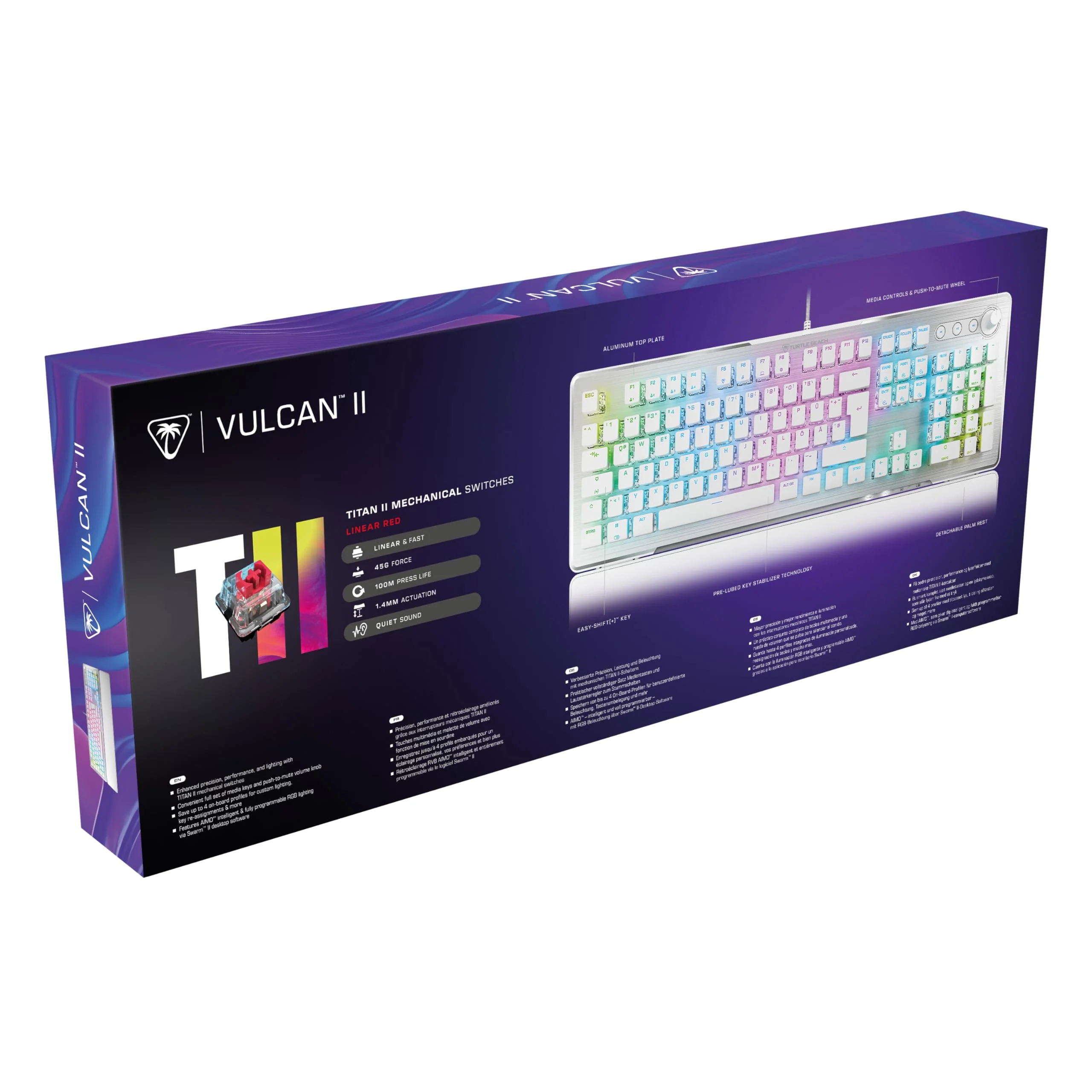 Turtle Beach Vulcan II – Mechanische PC Gaming-Tastatur, Titan II-Schalter, anpassbare beleuchtete RGB-Tasten, abnehmbare Handballenauflage, Aluminiumplatte – Weiß - Image 4