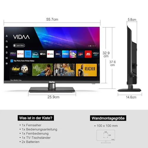 TuTu TUV25FQ1BC Fernseher 25 Zoll (64 cm), Full HD Smart TV mit Bluetooth, WLAN, Triple Tuner (DVB-T/T2, DVB-C, DVB-S/S2), App Store, AirPlay, HDMI, USB, Mittelfuss - Image 8