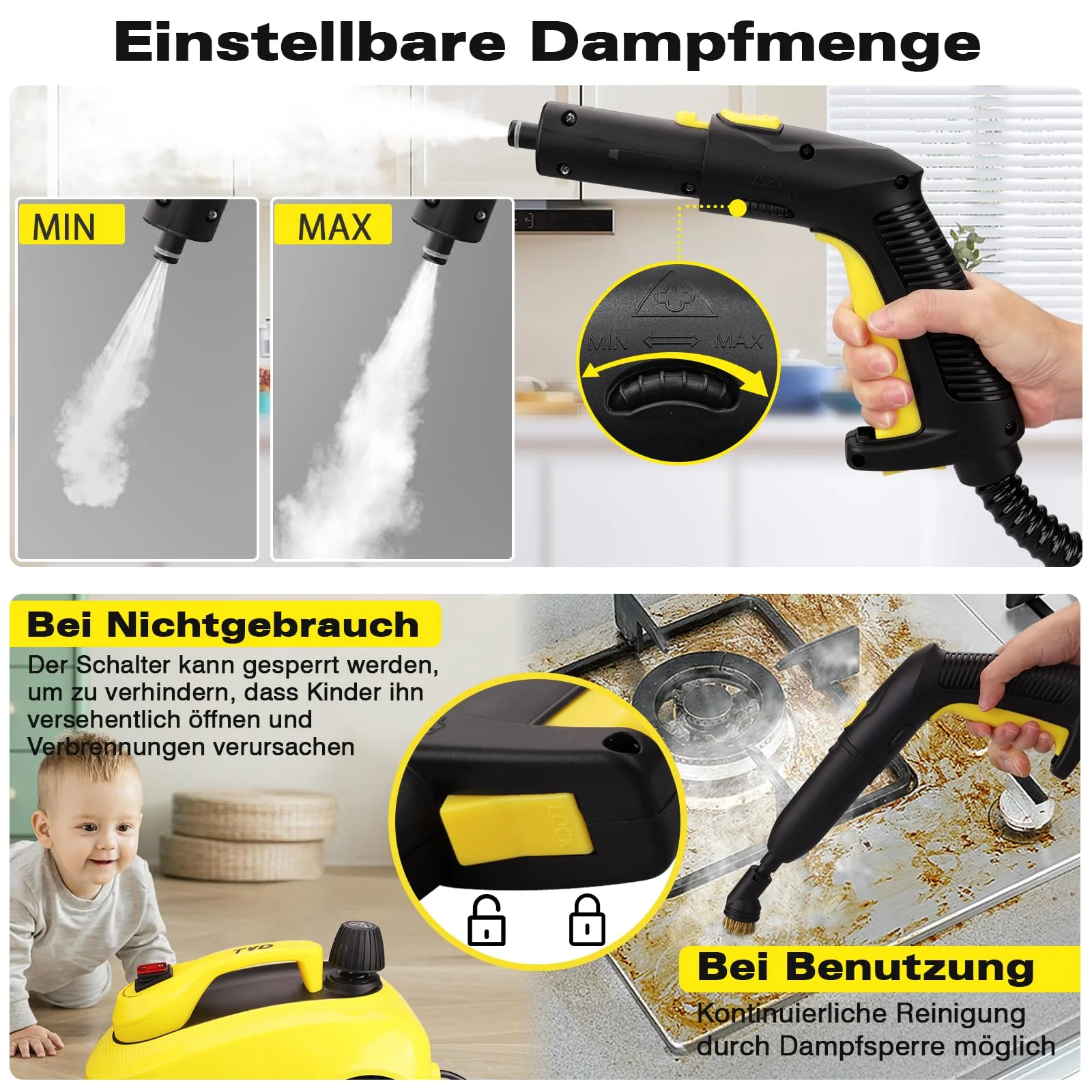 TVD Dampfreiniger, Mehrzweck-Dampfreiniger, Dampfreiniger mit 5 m extra langem Netzkabel für Bodendampfer, Entfernen von Tapeten, Ofen, Teppich, Sofa, Polster, Bettwanzen - Image 5