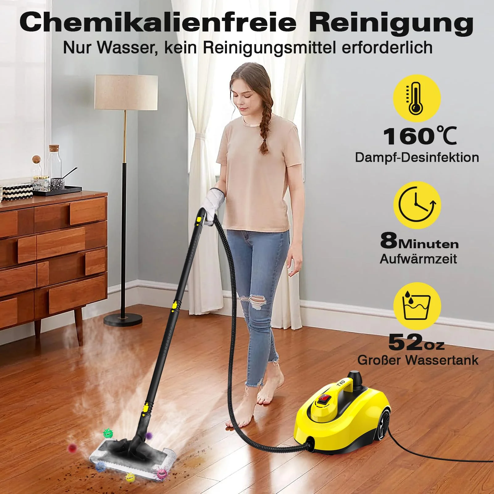 TVD Dampfreiniger, Mehrzweck-Dampfreiniger, Dampfreiniger mit 5 m extra langem Netzkabel für Bodendampfer, Entfernen von Tapeten, Ofen, Teppich, Sofa, Polster, Bettwanzen - Image 6