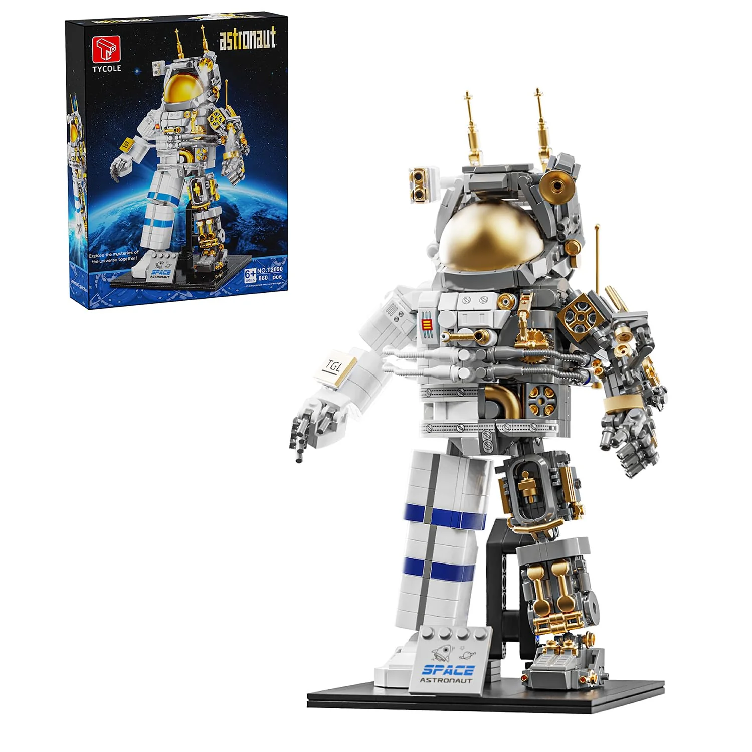 TYCOLE City Weltraum-Astronaut Bauspielzeug mit Display-Ständer Deko für Kinderzimmer oder Büro kreatives Konstruktionsspielzeug Geburtstagsgeschenk für Jungen und Mädchen ab 6 Jahren(860 Teile)