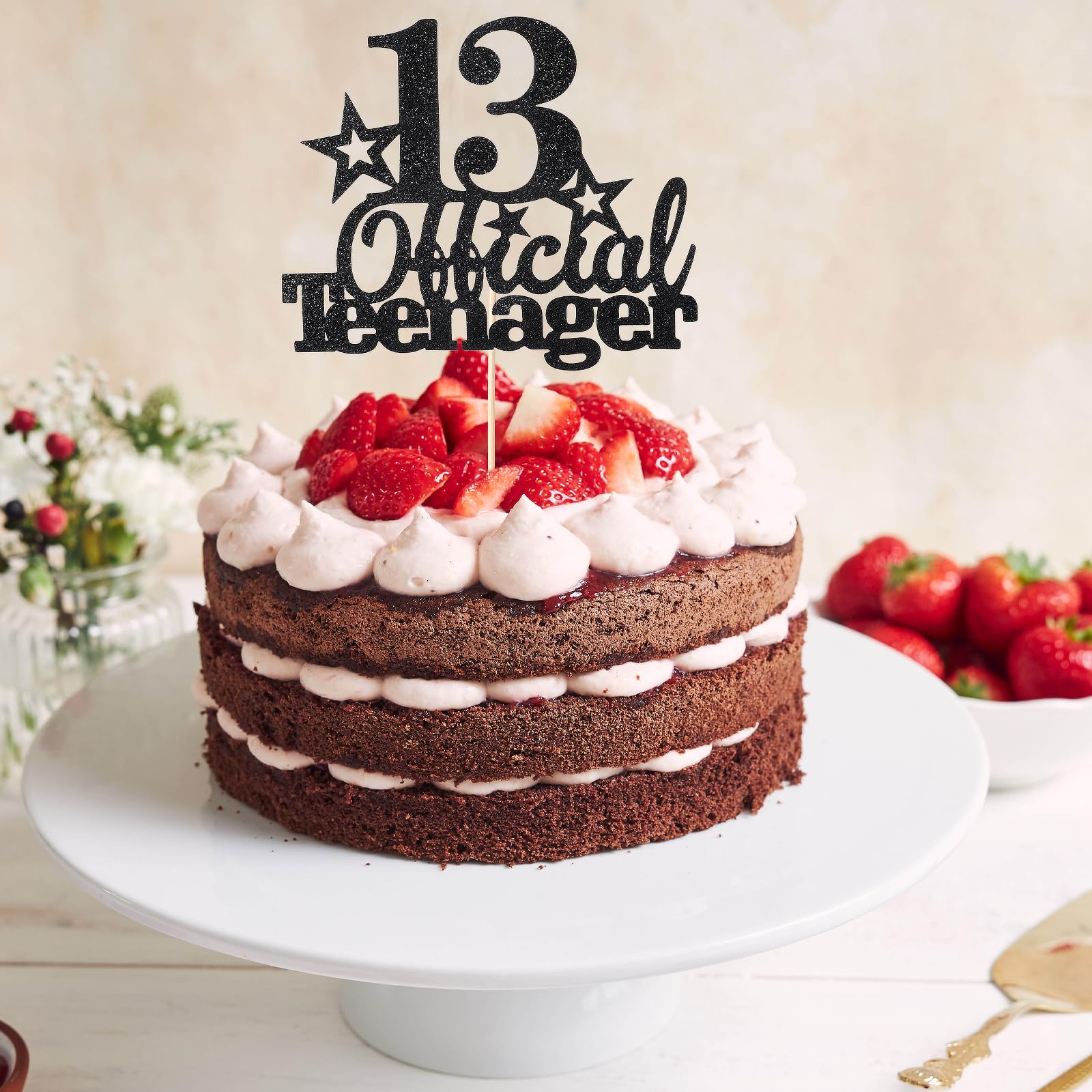 Tyqour 13.Geburtstag Tortendeko Schwarz Official Teenager 13th Birthday Cupcake Toppers 13 Happy Birthday Kuchen Deko, Glitter Für 13. Geburtstag Kuchendeko Dekoration Mädchen Jungen - Image 2