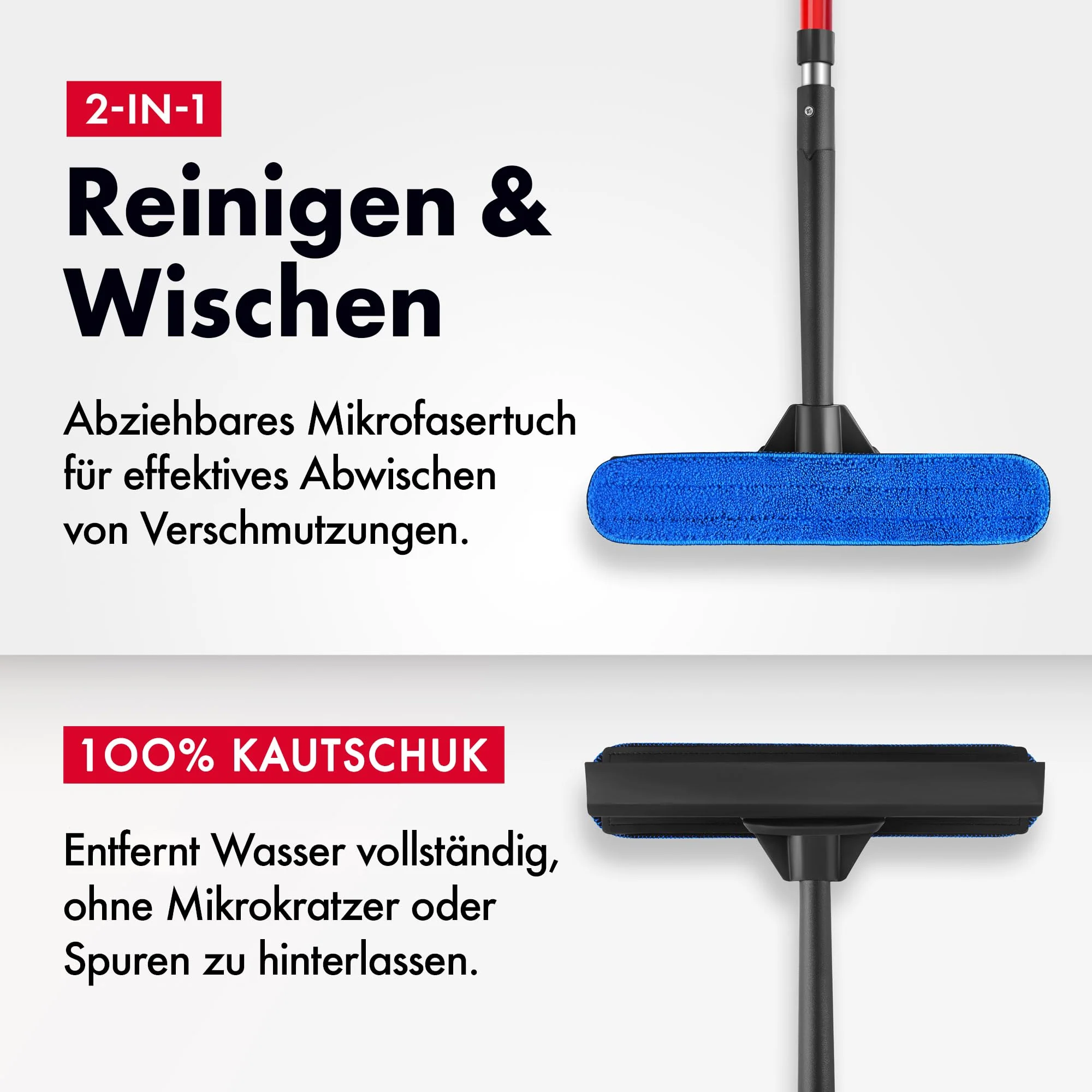 Tyroler 2-in-1 Fensterwischer mit Teleskopstiel | 30-205 cm Teleskopstange Fensterreinigung | 100% Naturkautschuk Teleskop Fensterwischer | 5-teiliger Griff Profi Fensterputzer Teleskop Set - Image 2