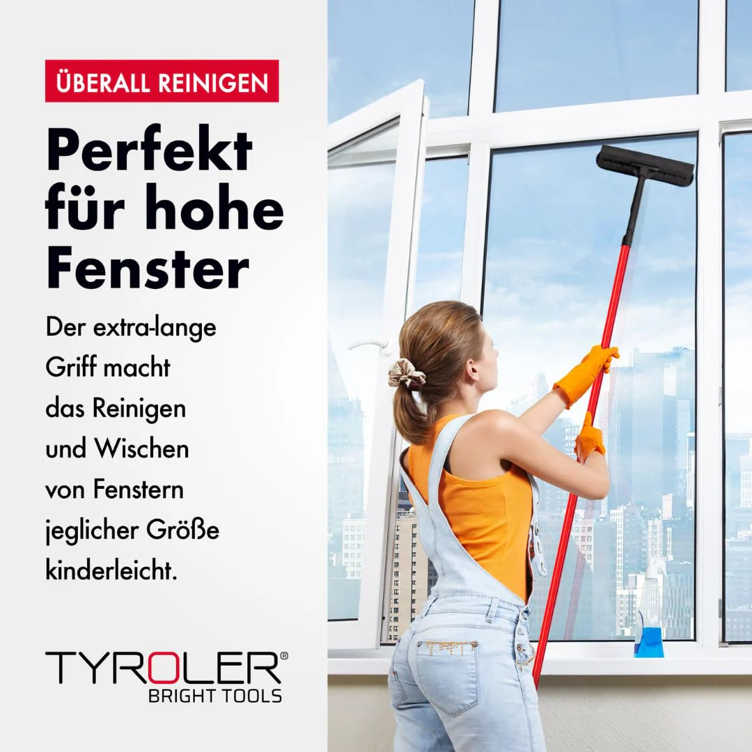 Tyroler 2-in-1 Fensterwischer mit Teleskopstiel | 30-205 cm Teleskopstange Fensterreinigung | 100% Naturkautschuk Teleskop Fensterwischer | 5-teiliger Griff Profi Fensterputzer Teleskop Set - Image 5