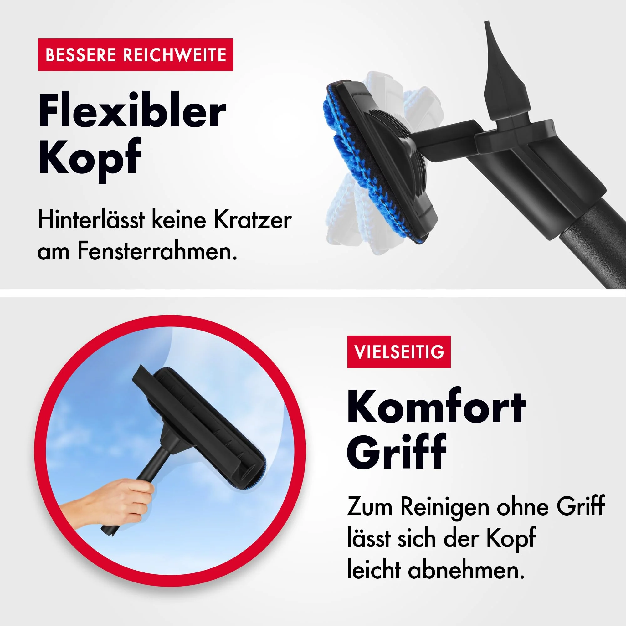 Tyroler 2-in-1 Fensterwischer mit Teleskopstiel | 30-205 cm Teleskopstange Fensterreinigung | 100% Naturkautschuk Teleskop Fensterwischer | 5-teiliger Griff Profi Fensterputzer Teleskop Set - Image 7