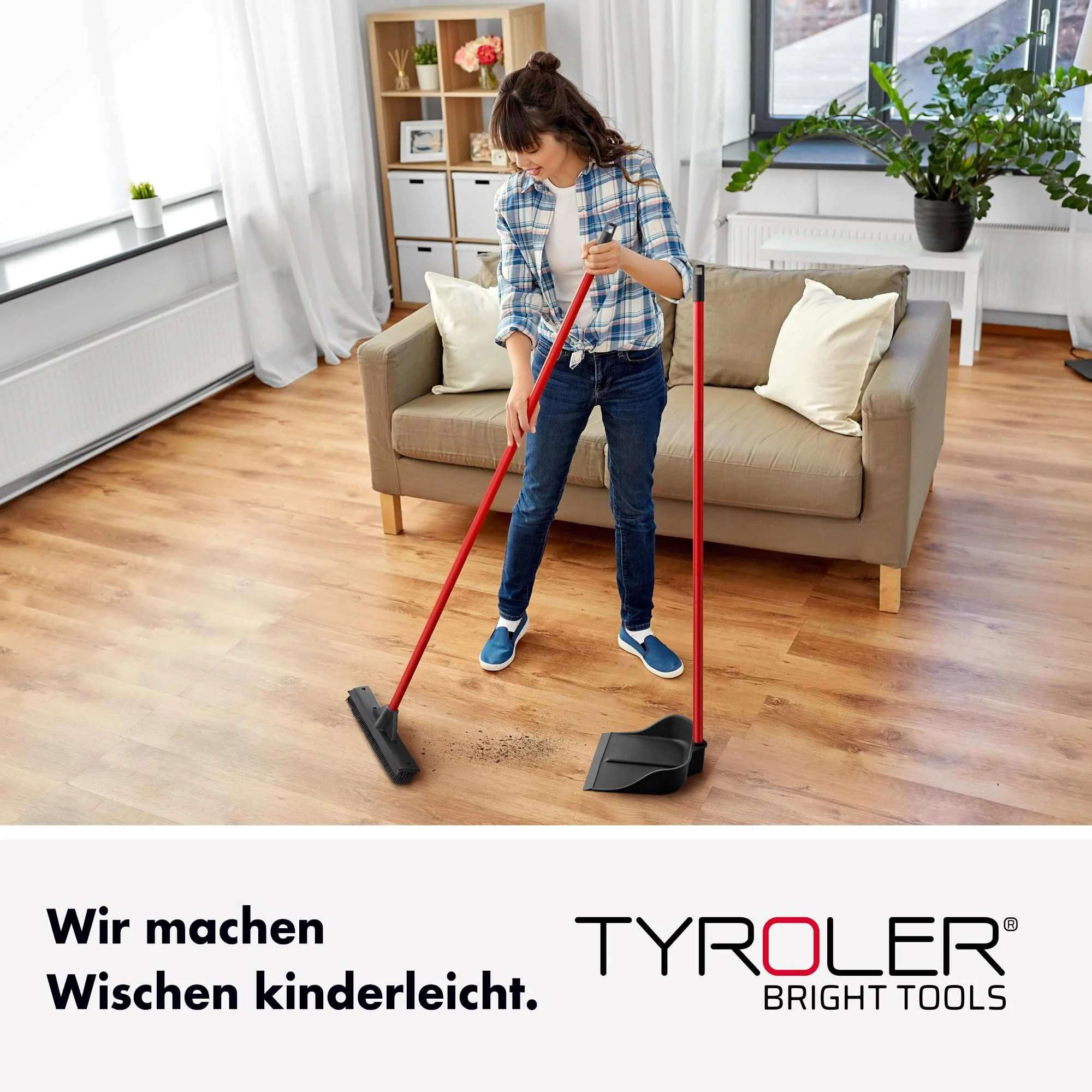 Tyroler | Magische Kehrschaufel | Naturkautschuk | Aluminium Rostfrei 105cm Stiel | Aufrechtes Design | Universelle Besenkompatibilität