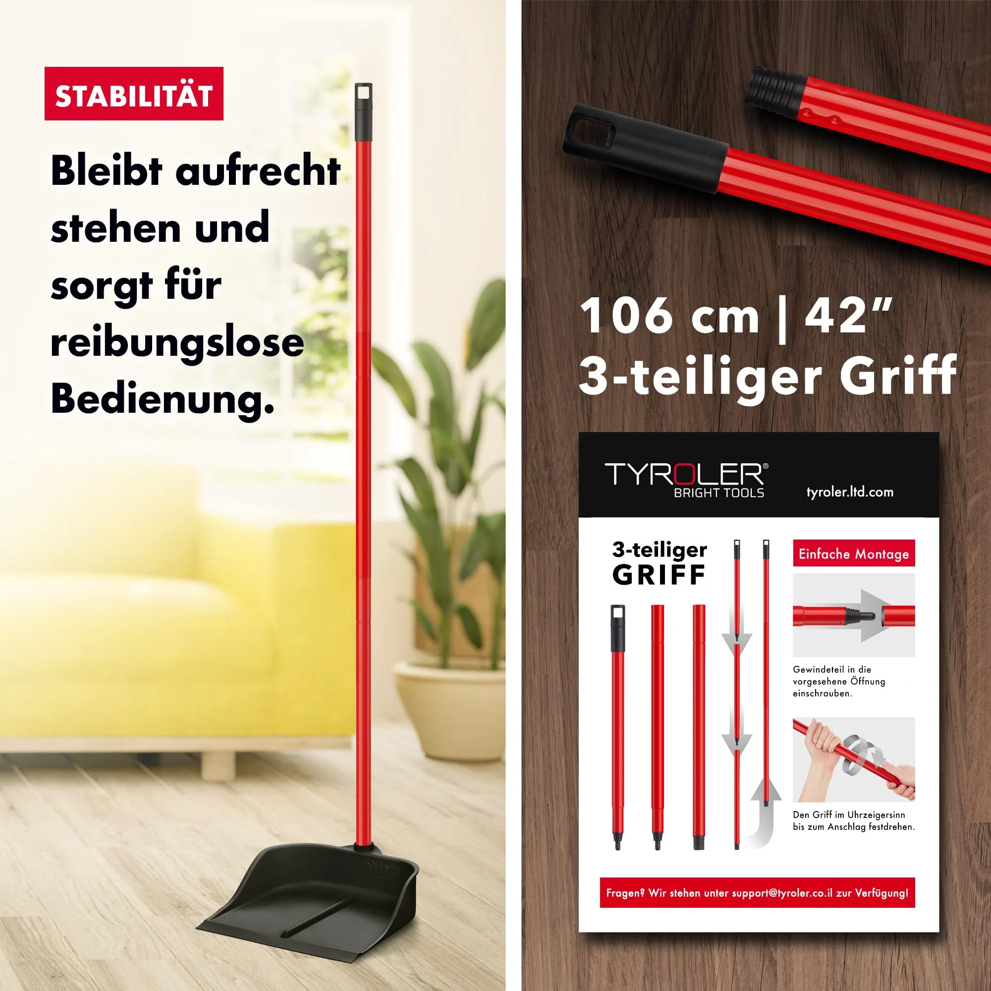 Tyroler | Magische Kehrschaufel | Naturkautschuk | Aluminium Rostfrei 105cm Stiel | Aufrechtes Design | Universelle Besenkompatibilität - Image 5