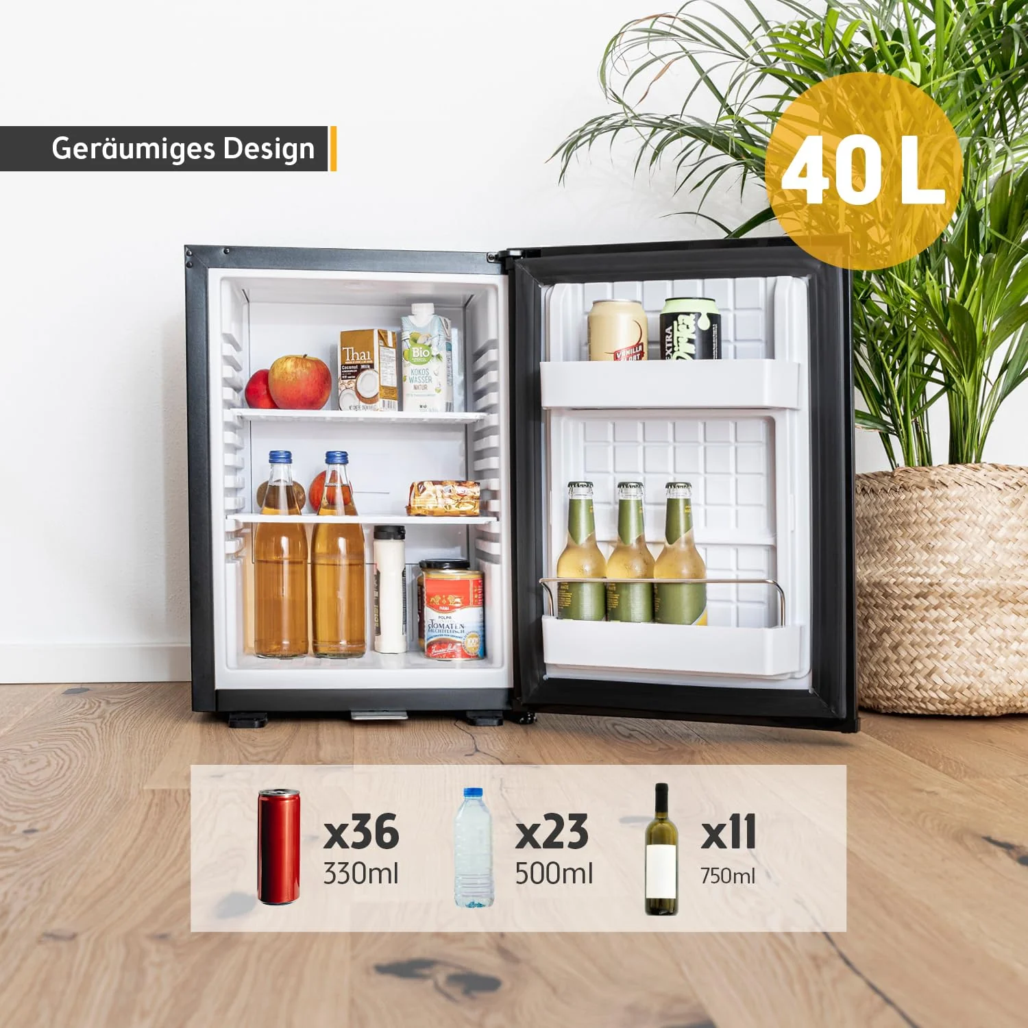 TZS First Austria Minikühlschrank abschließbar | Getränkekühlschrank lautlos | Wechselbarer Türanschlag | LED-Beleuchtung | ohne Gefrierfach | 40L - Image 4