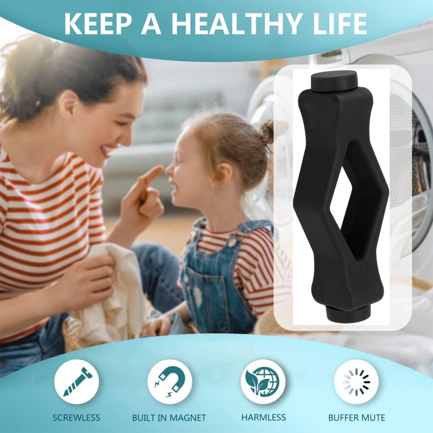 Uadme Waschmaschinen Türstütze, Kindersichere Front Load Washer Türprop Posttrockner Türstütze Mundform Starker Magnet Türhalter Waschmaschinen Frontlader Wäschetür für Meisten Waschmaschinen(Schwarz) - Image 6